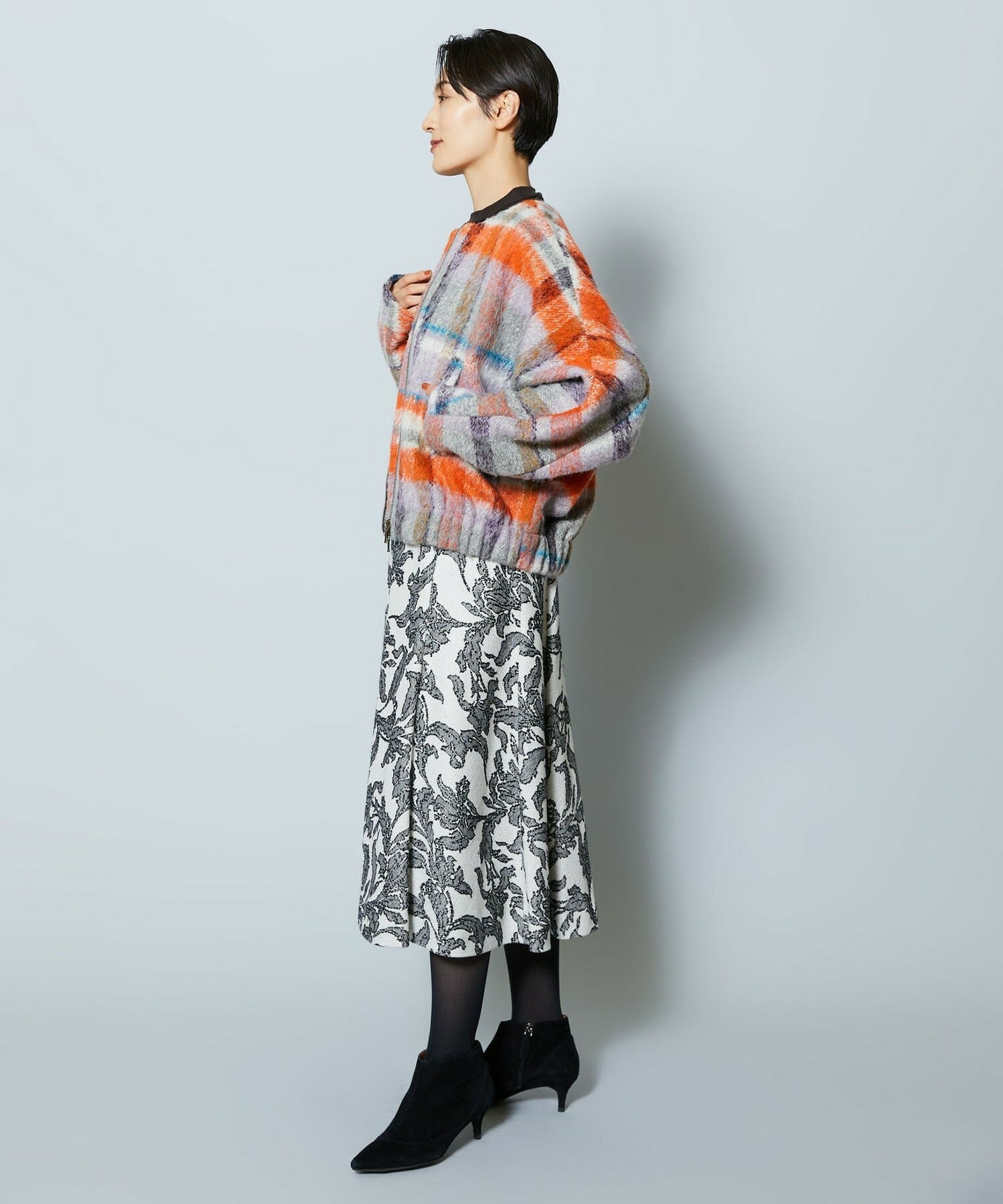 【MOGA Collection】MOGA Collection リーフツイードフレアスカート 詳細画像 ホワイト×ブラック 7