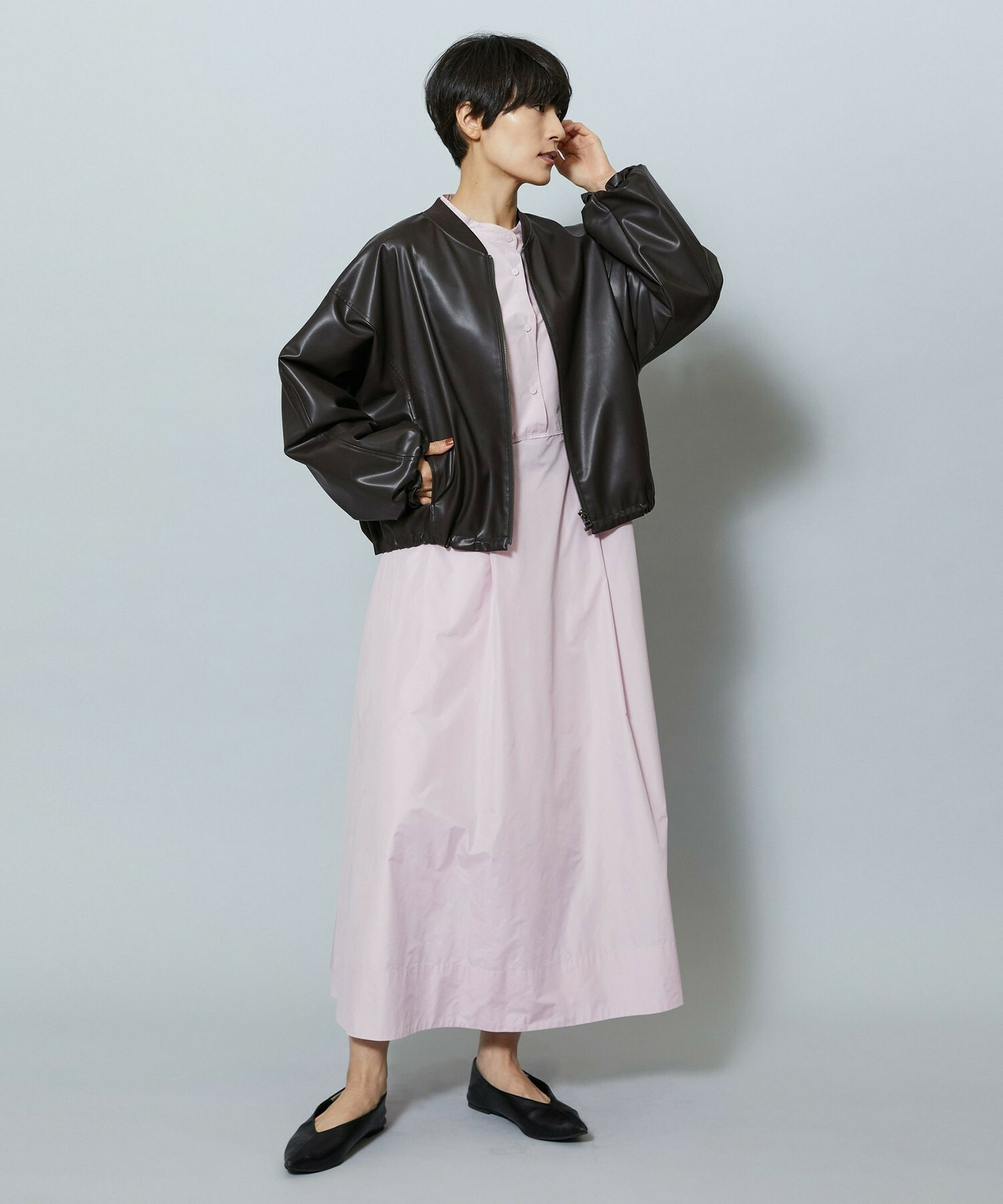 【MOGA】ソフトフェイクレザードルマンショートブルゾン 詳細画像 ブラック 7