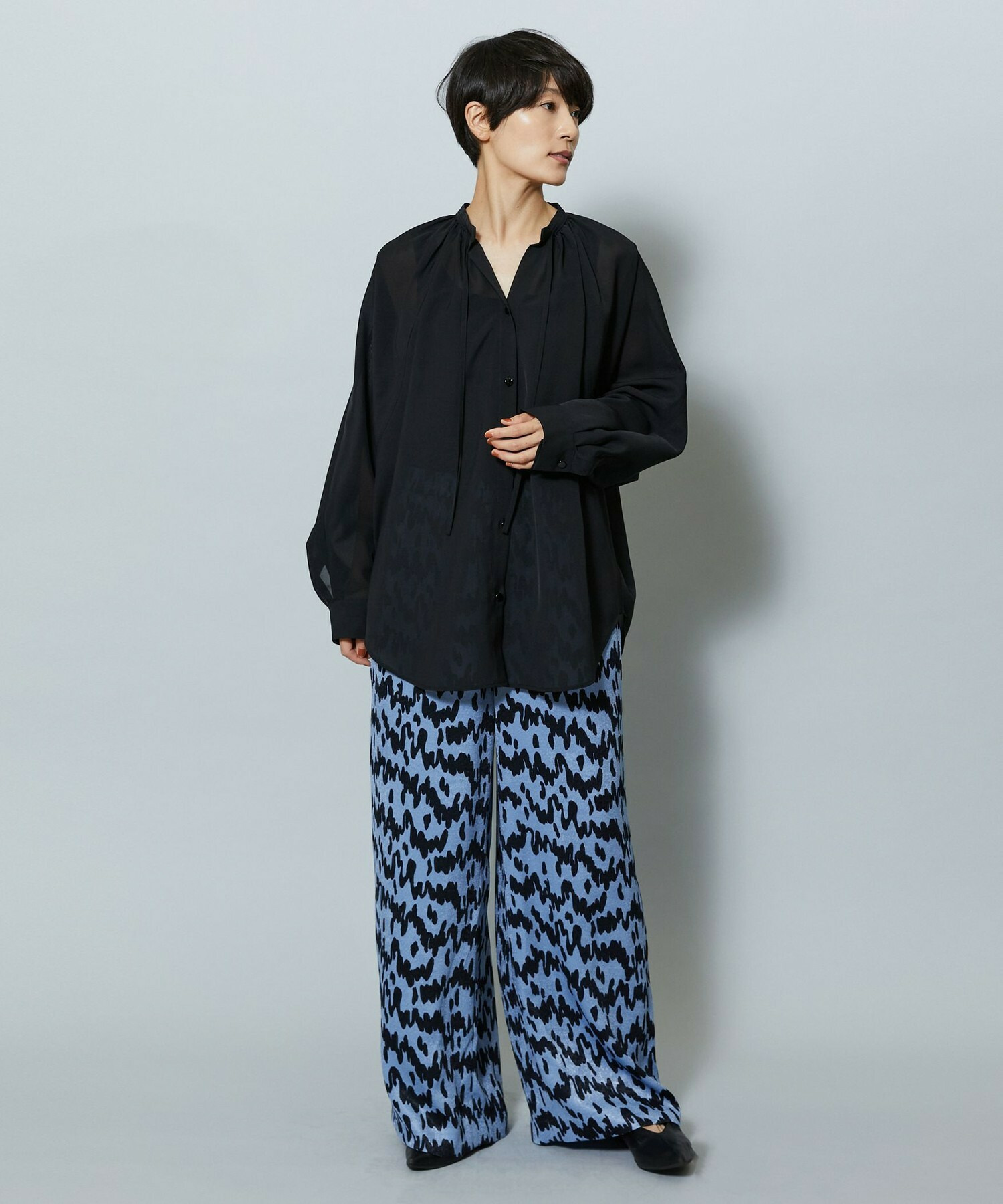 【MOGA】ベルベットサテンハンドドローイングプリントパンツ 詳細画像 サックスブルー 14