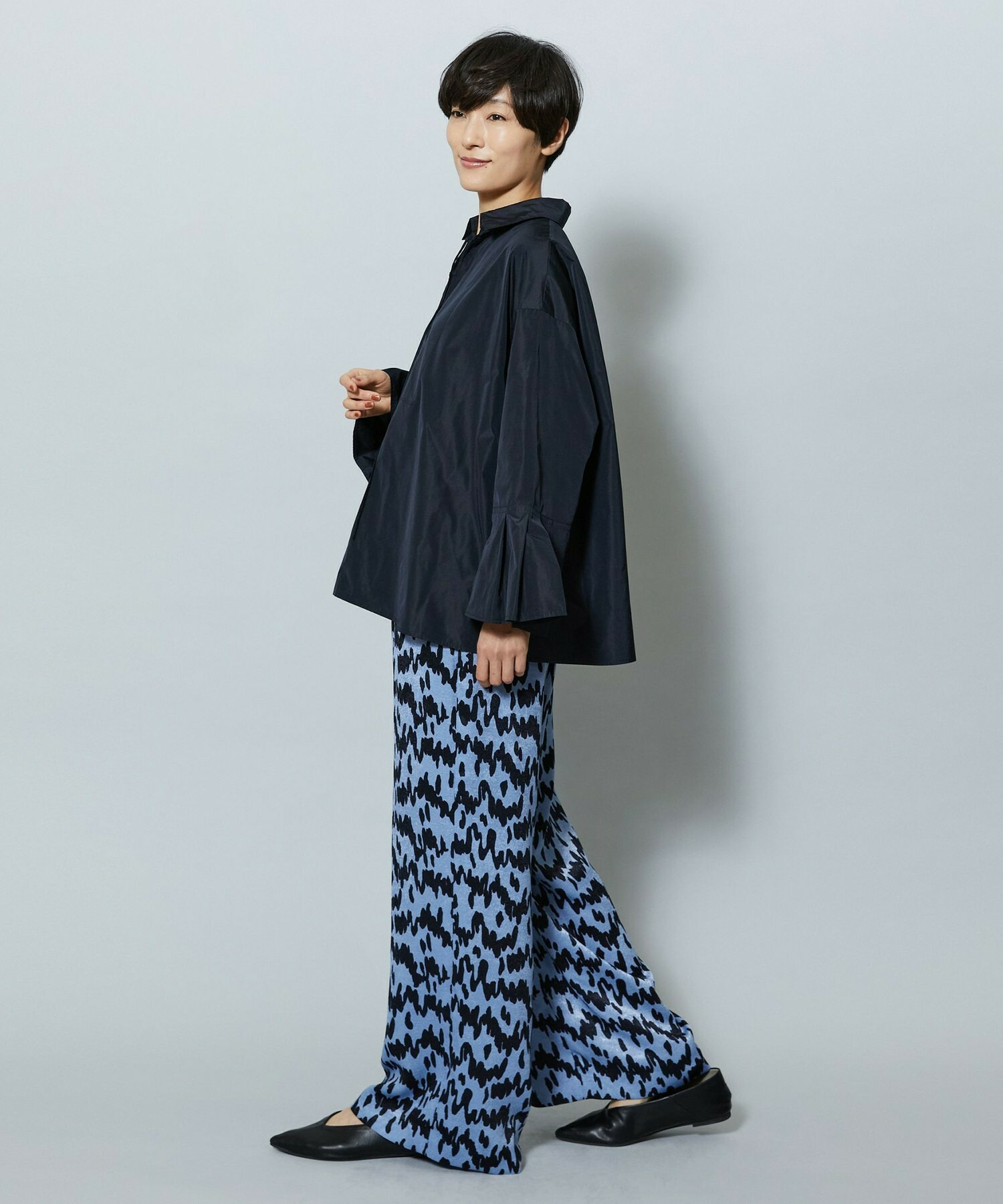 【MOGA】ベルベットサテンハンドドローイングプリントパンツ 詳細画像 サックスブルー 6