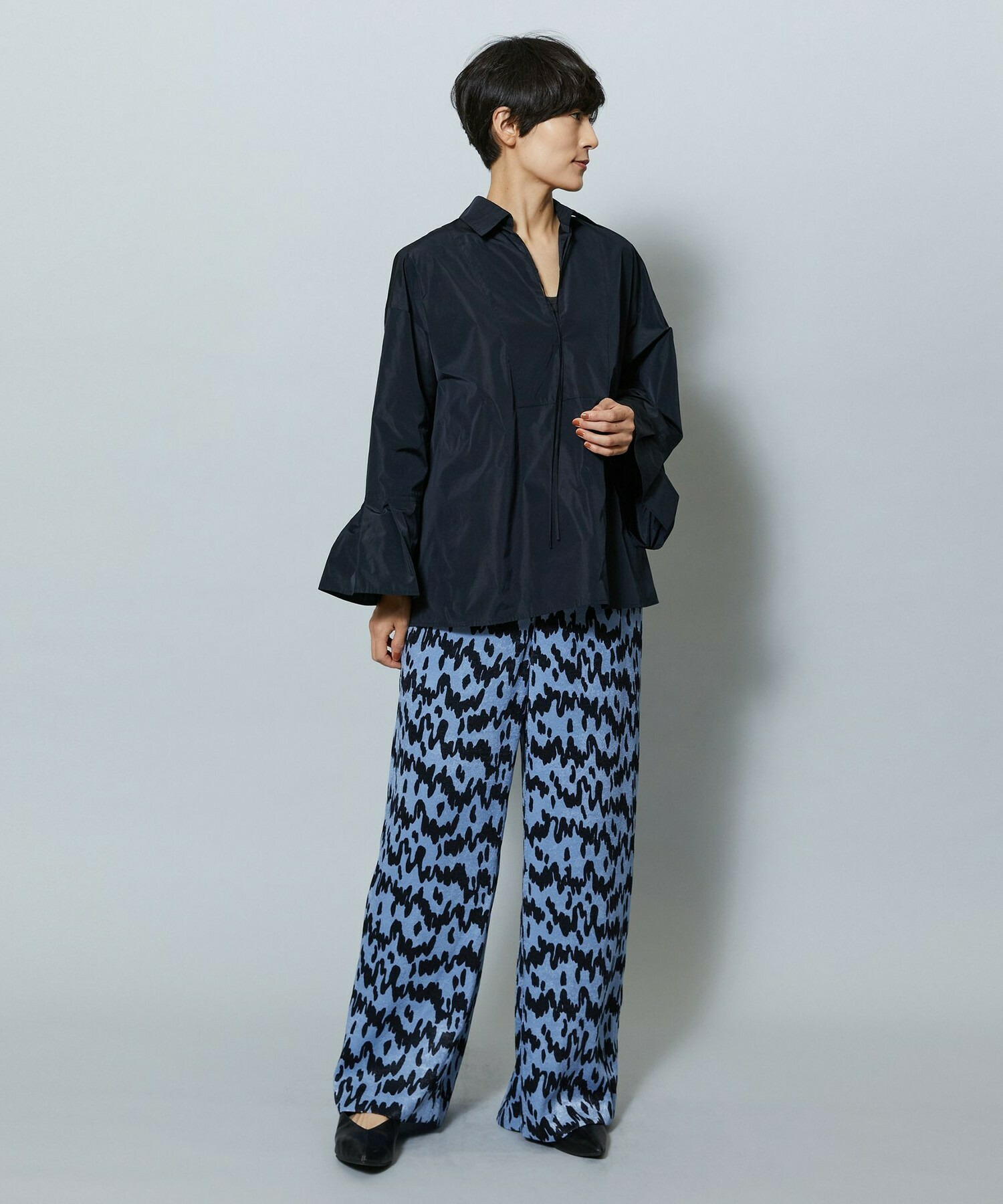 【MOGA】ベルベットサテンハンドドローイングプリントパンツ 詳細画像 サックスブルー 8