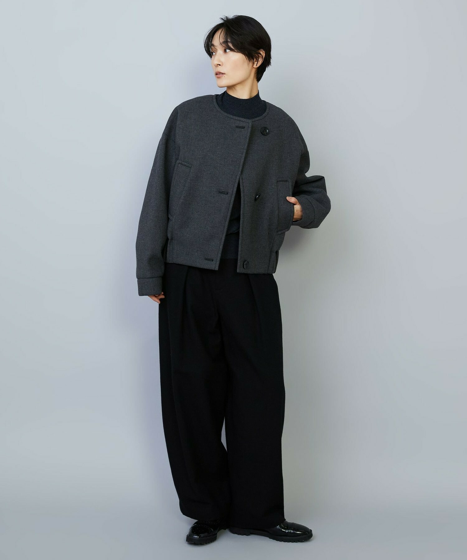 【MOGA】ウールリネンツイルバレルワイドパンツ 詳細画像 ブラック 10