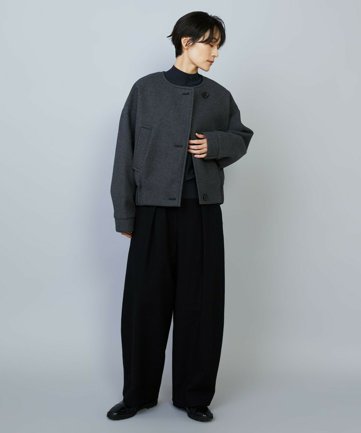 【MOGA】ウールリネンツイルバレルワイドパンツ 詳細画像 ブラック 14