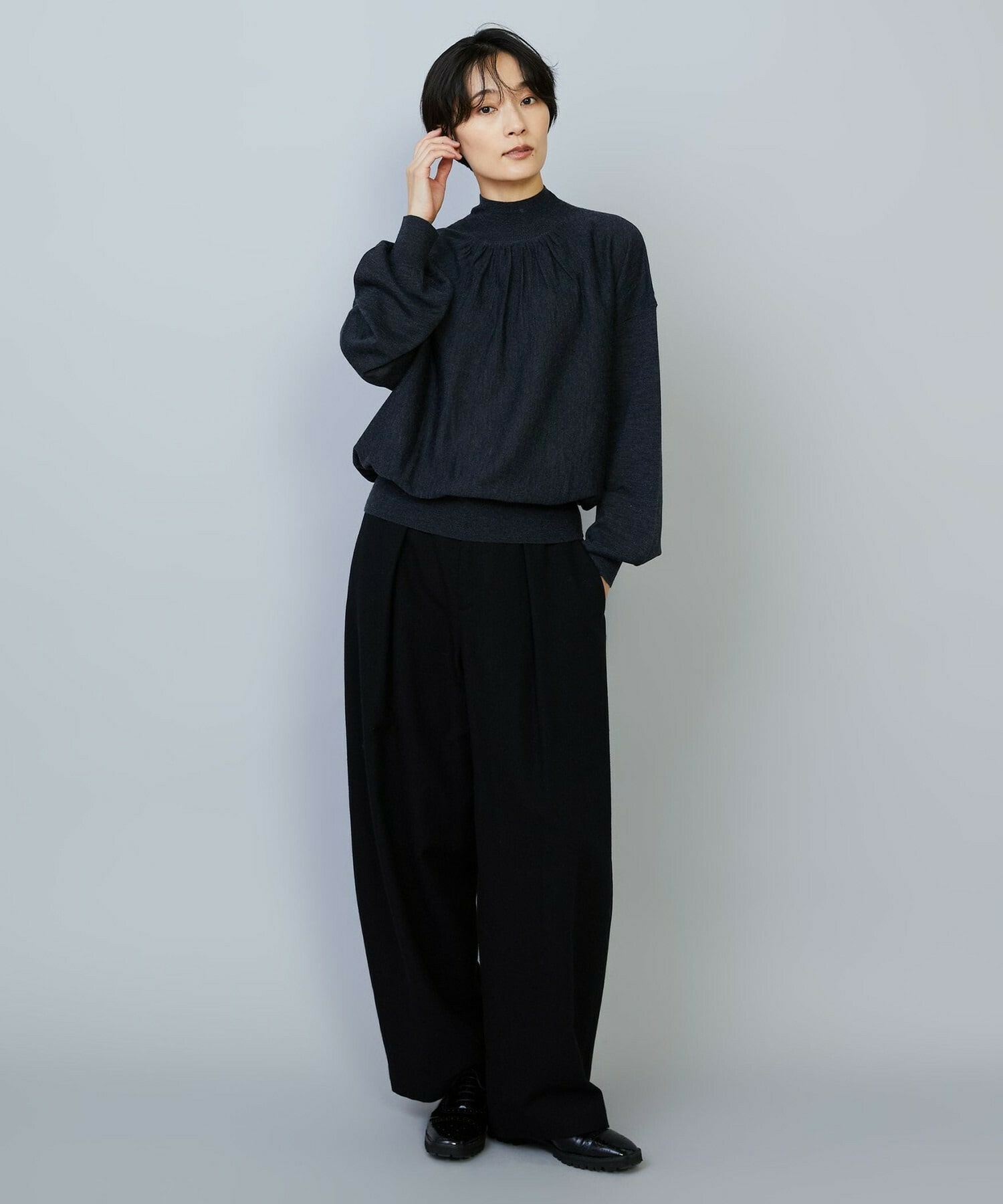 【MOGA】ウールリネンツイルバレルワイドパンツ 詳細画像 ブラック 4