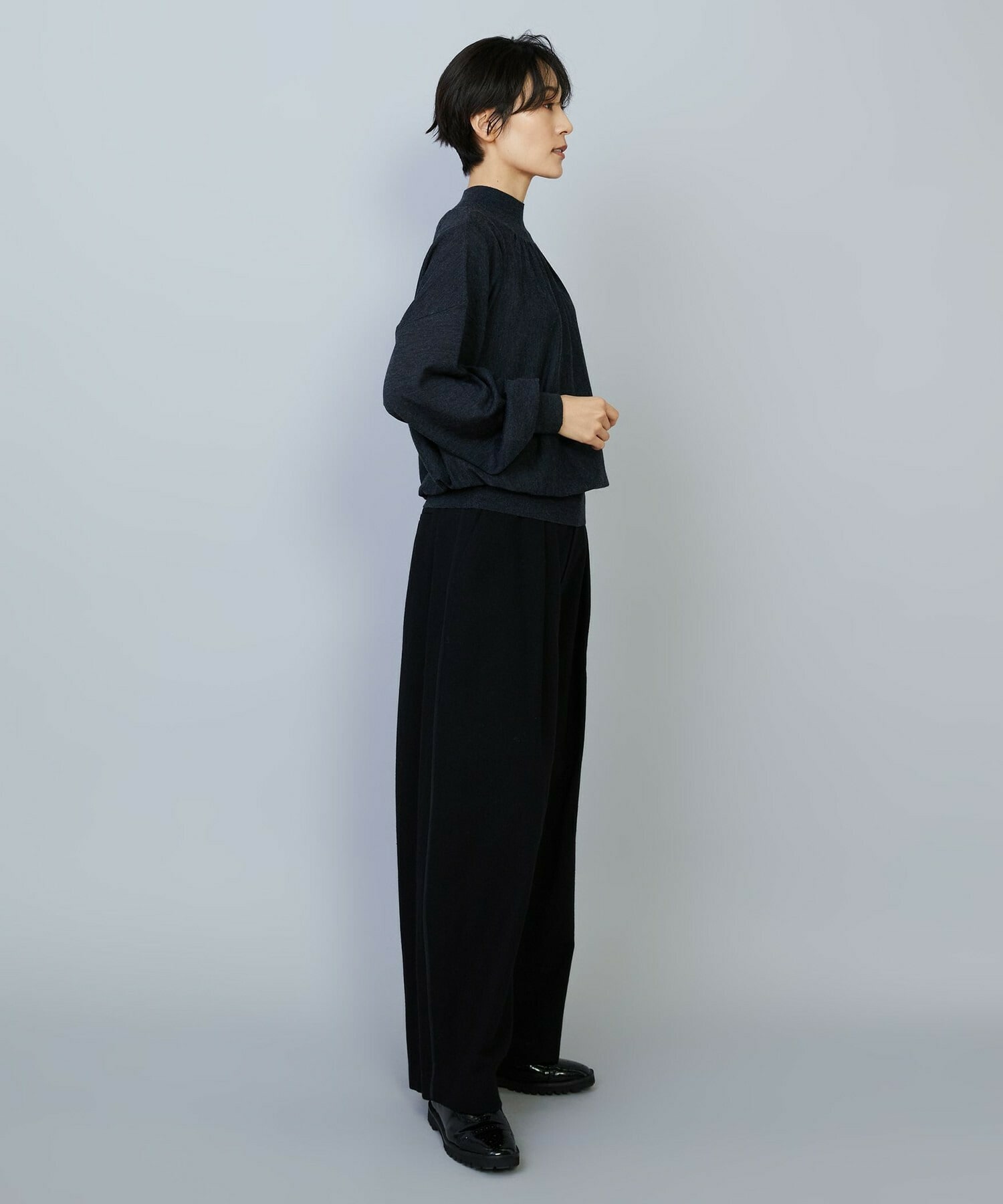 【MOGA】ウールリネンツイルバレルワイドパンツ 詳細画像 ブラック 8