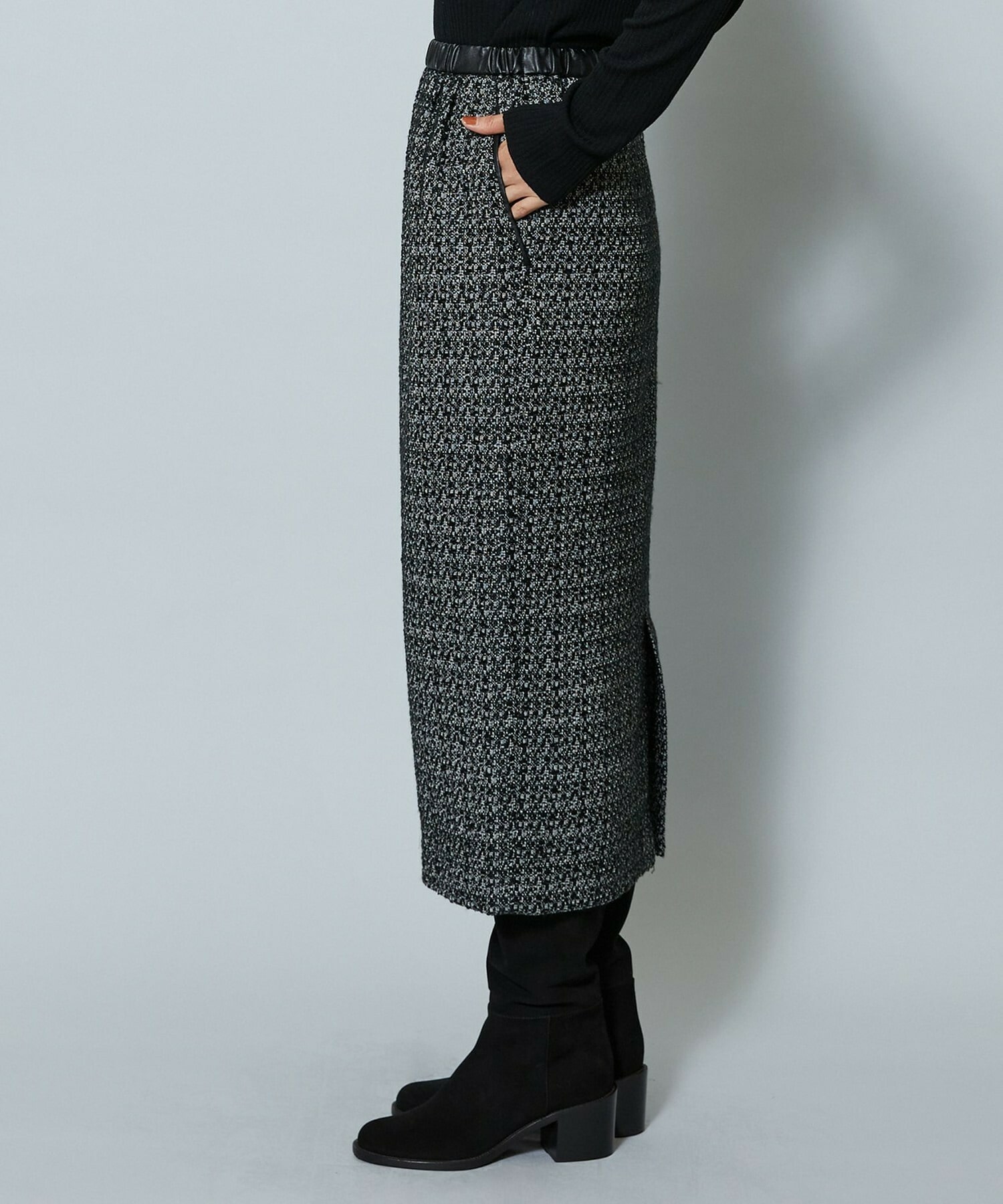 【MOGA】スラブツイードロングスカート 詳細画像 ブラック 22