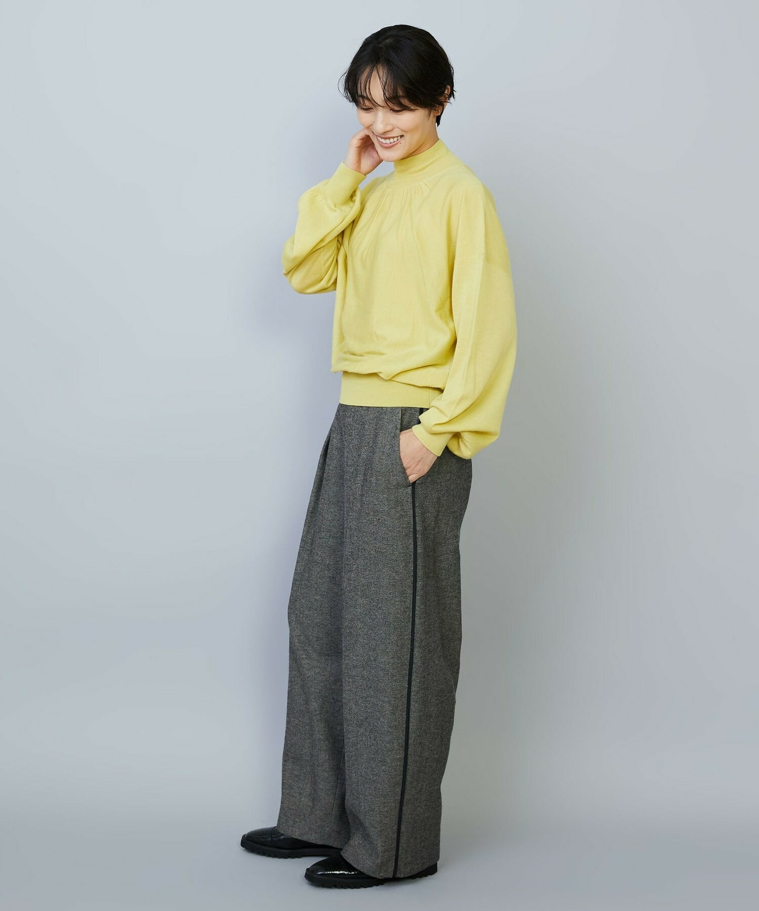 【MOGA】TOPAZギャザーパフスリーブニット 詳細画像 チャコールグレー 16