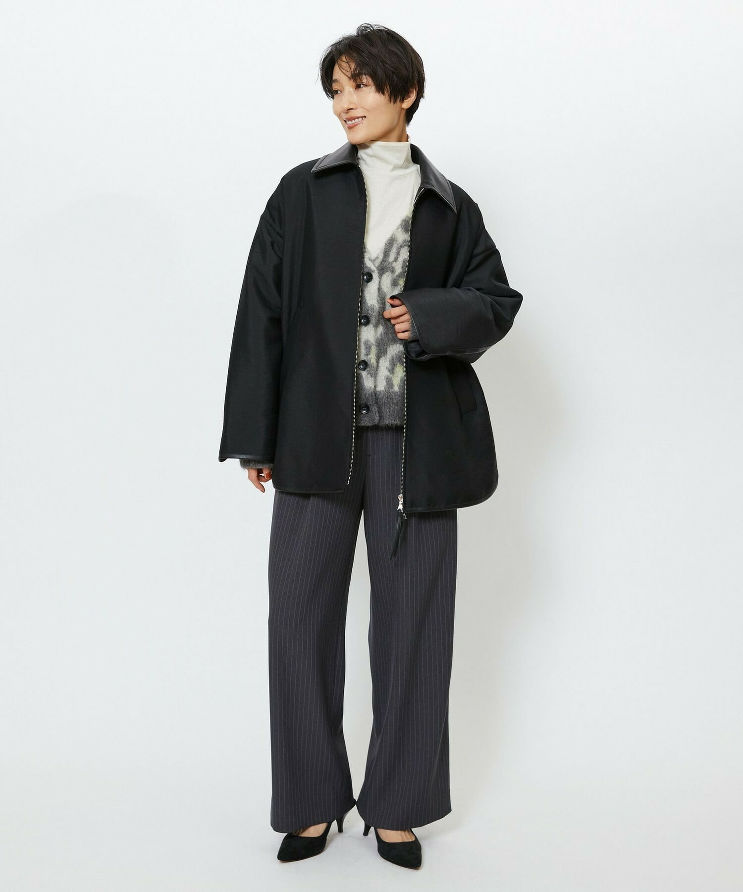 【feerique】feerique ブライトツイル中綿ダブルジップコート 詳細画像 ブラック 1