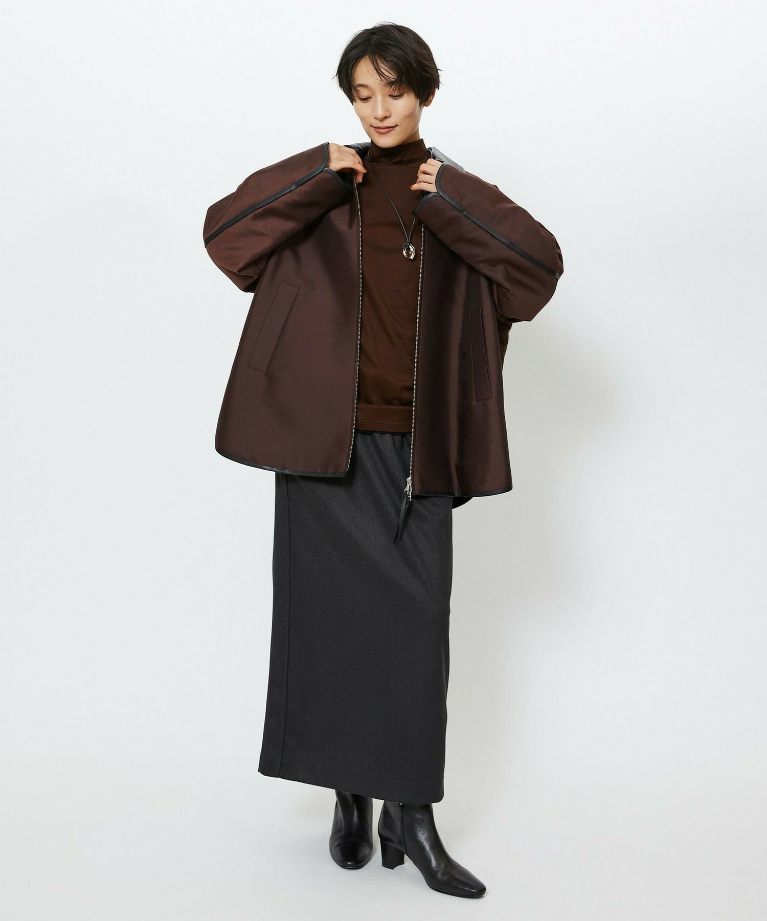 【feerique】feerique ブライトツイル中綿ダブルジップコート 詳細画像 ブラック 11