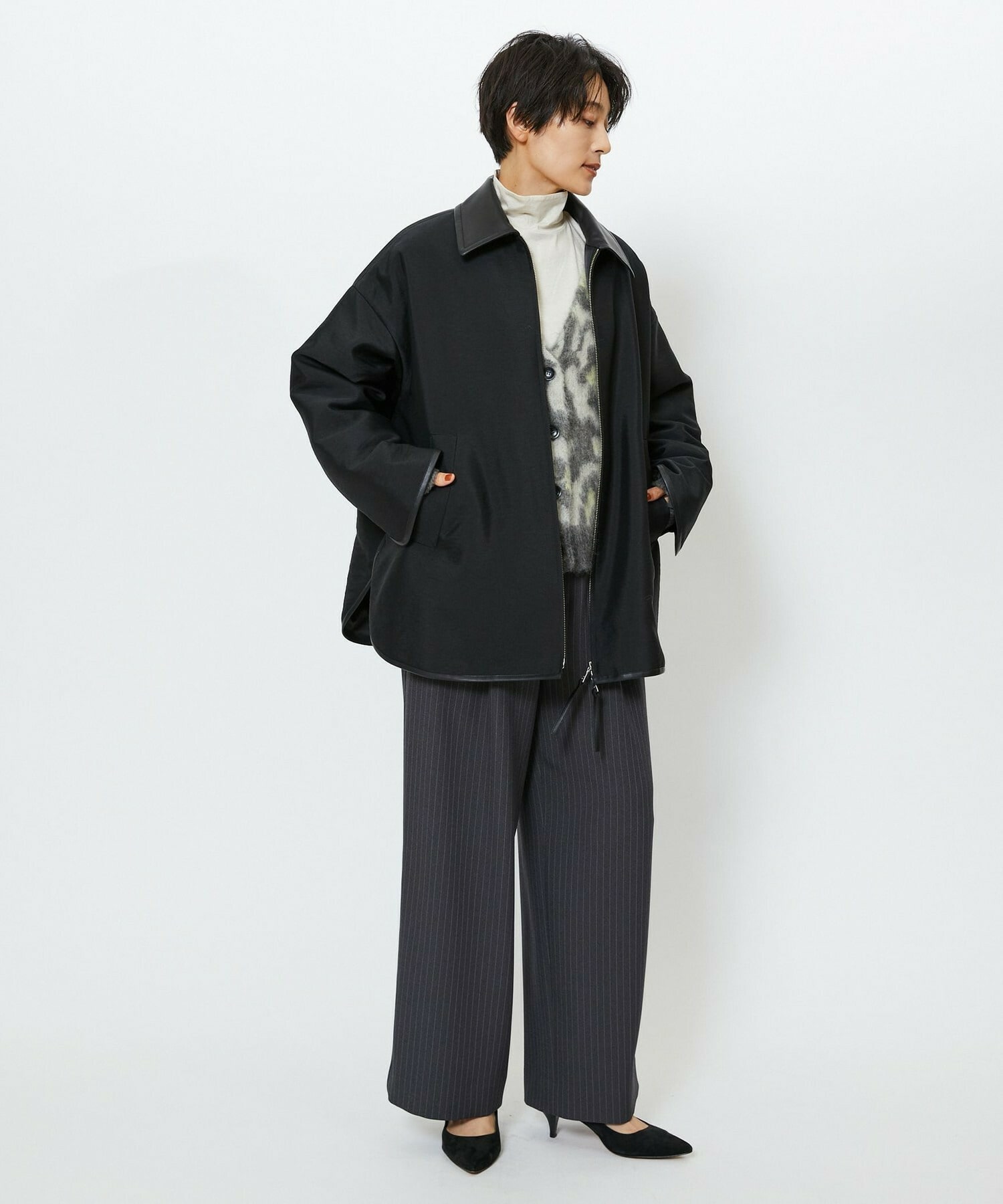 【feerique】feerique ブライトツイル中綿ダブルジップコート 詳細画像 ブラック 4