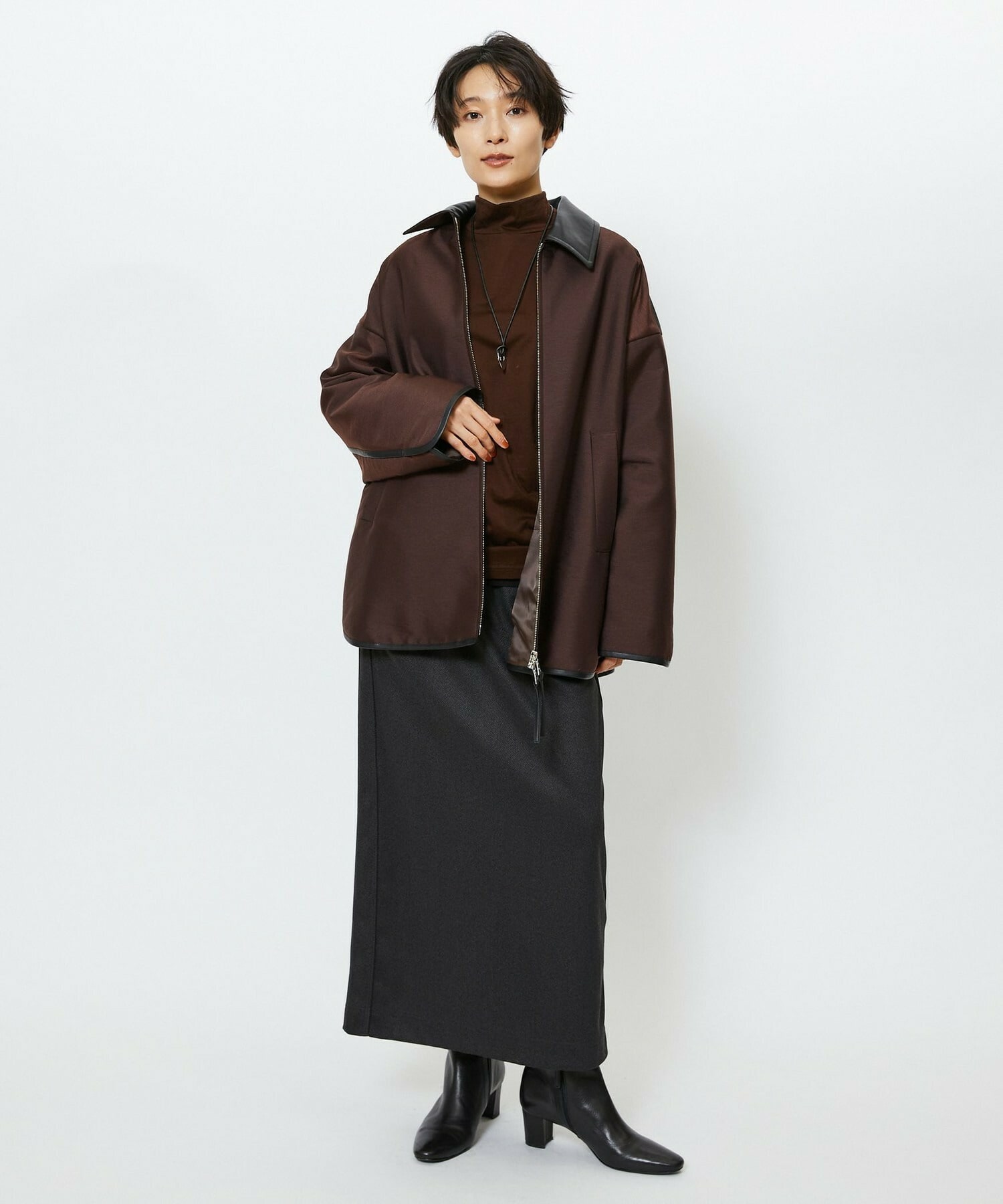 【feerique】feerique ブライトツイル中綿ダブルジップコート 詳細画像 ブラック 8