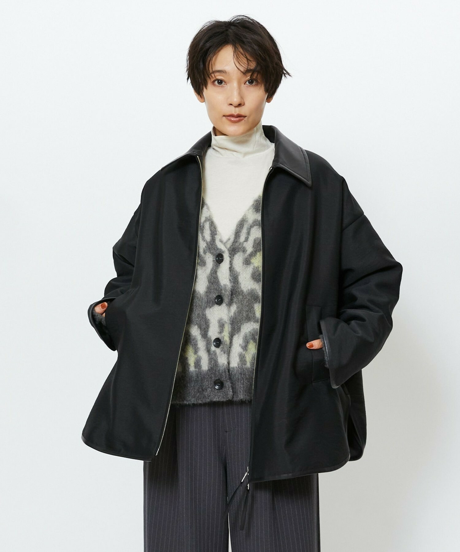 【feerique】feerique ブライトツイル中綿ダブルジップコート 詳細画像 ブラック 1