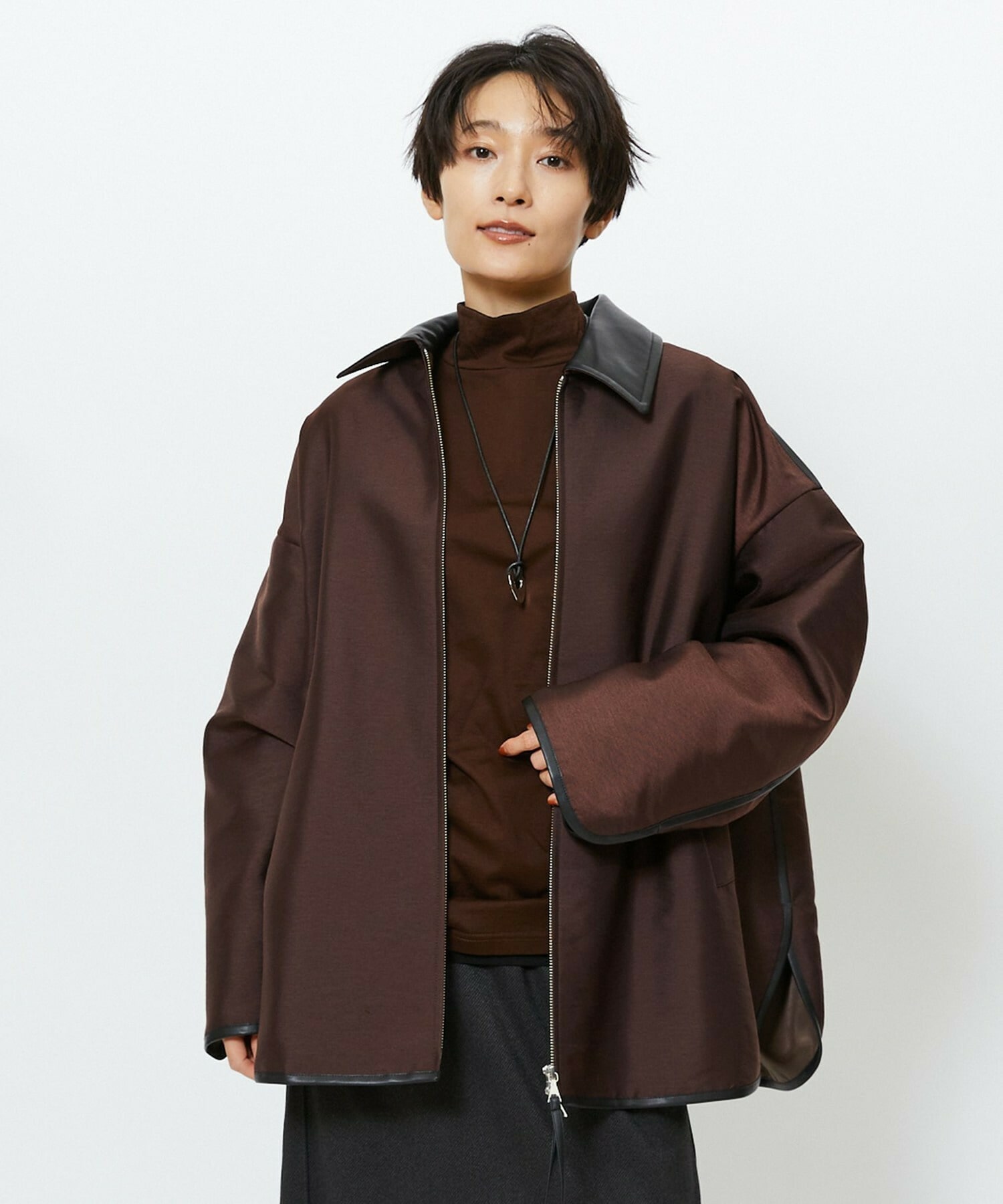 【feerique】feerique ブライトツイル中綿ダブルジップコート 詳細画像 ブラウン 1
