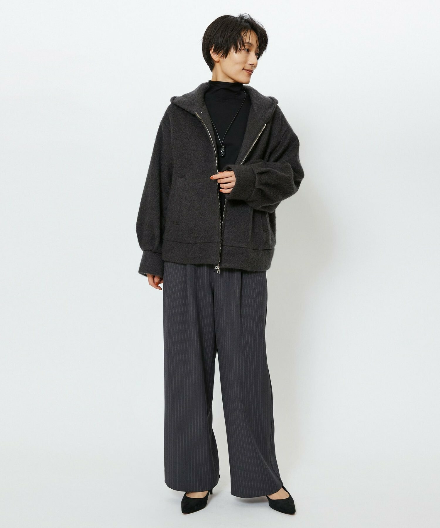 【feerique】feerique モヘアシャギーフードブルゾン 詳細画像 チャコールグレー 10