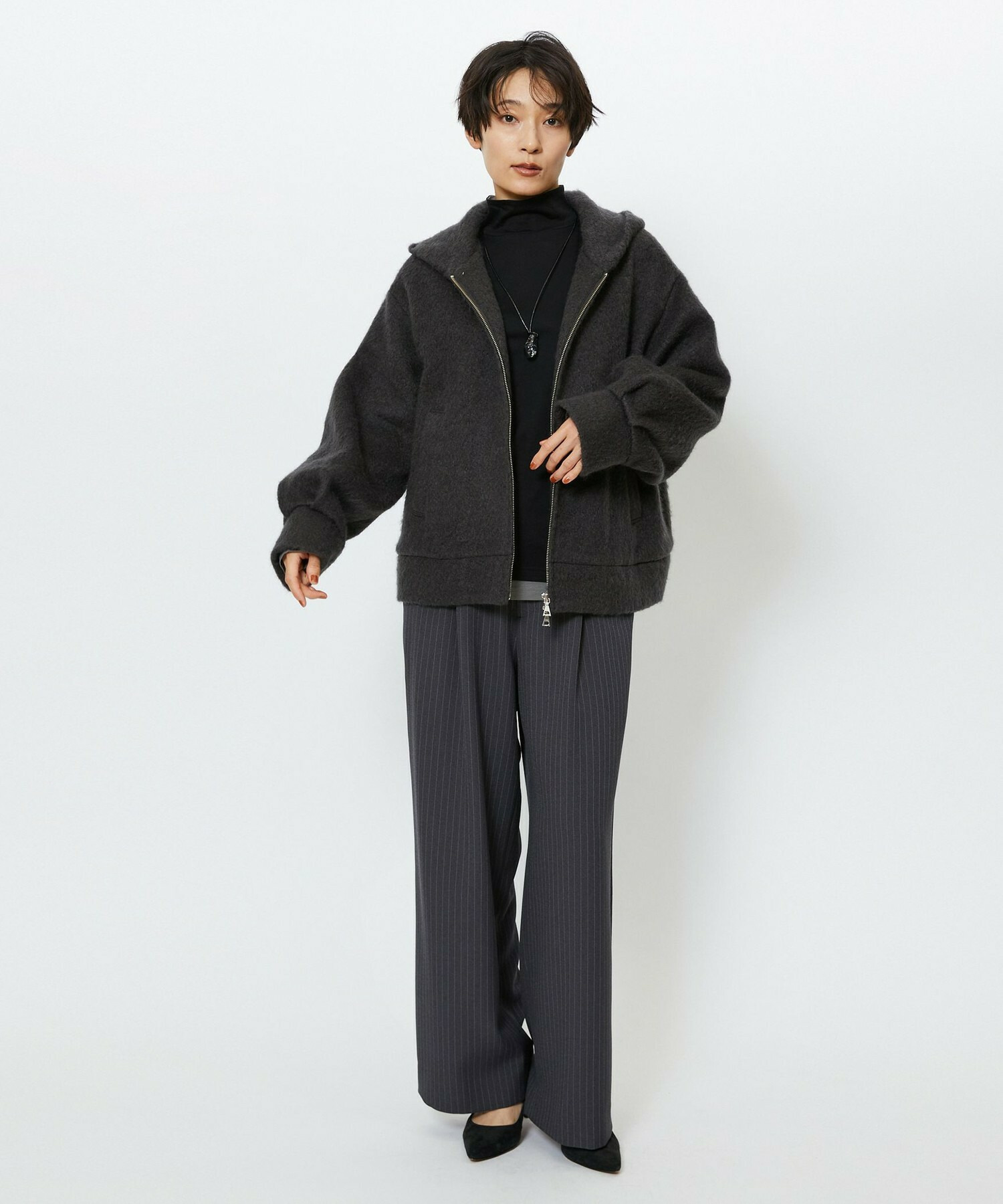 【feerique】feerique モヘアシャギーフードブルゾン 詳細画像 チャコールグレー 3