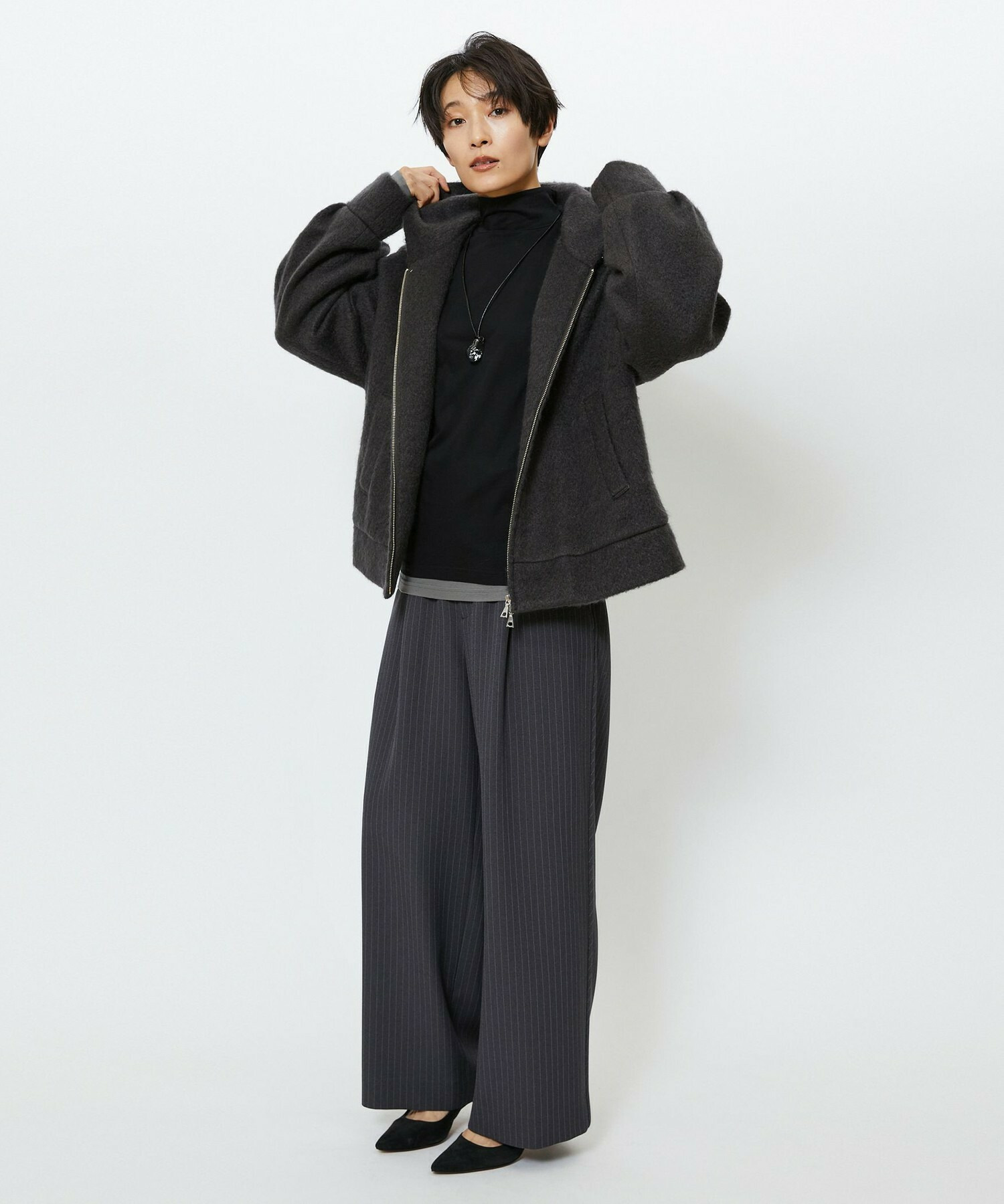 【feerique】feerique モヘアシャギーフードブルゾン 詳細画像 チャコールグレー 4