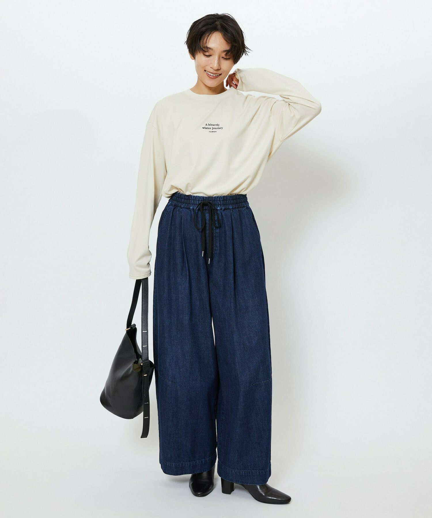 【feerique】feerique　デニムコクーンシルエットワイドパンツ 詳細画像 ネイビー 2