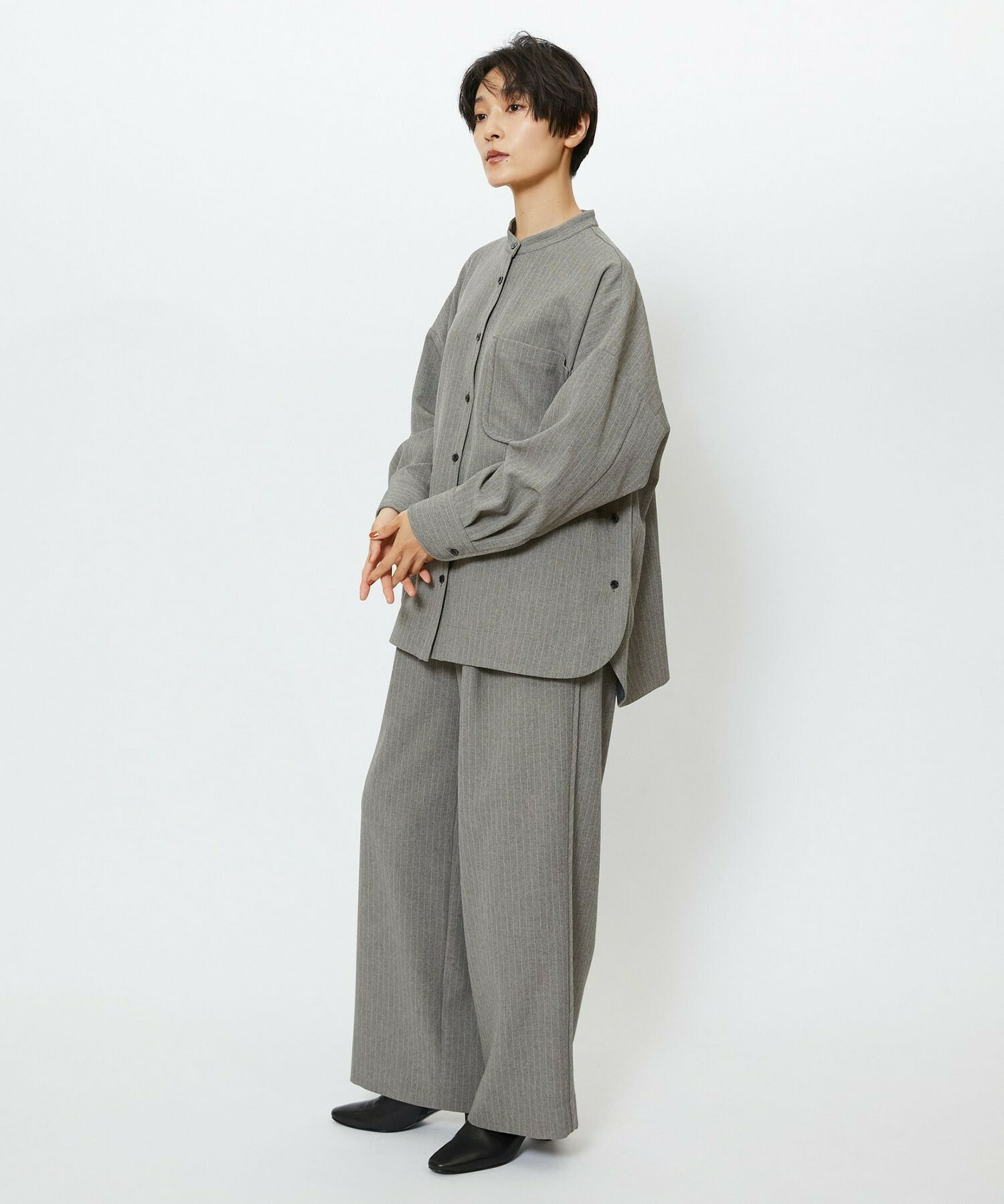 【feerique】feerique ウールライクストライプワイドパンツ 詳細画像 ブラウン 10