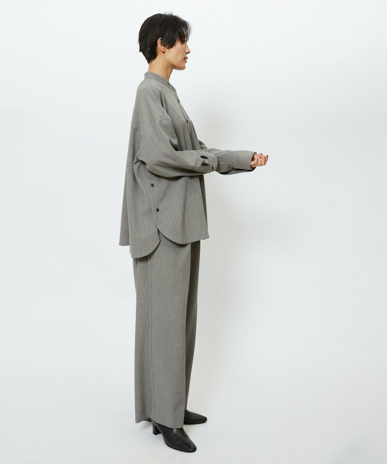 【feerique】feerique ウールライクストライプワイドパンツ 詳細画像 ブラウン 13