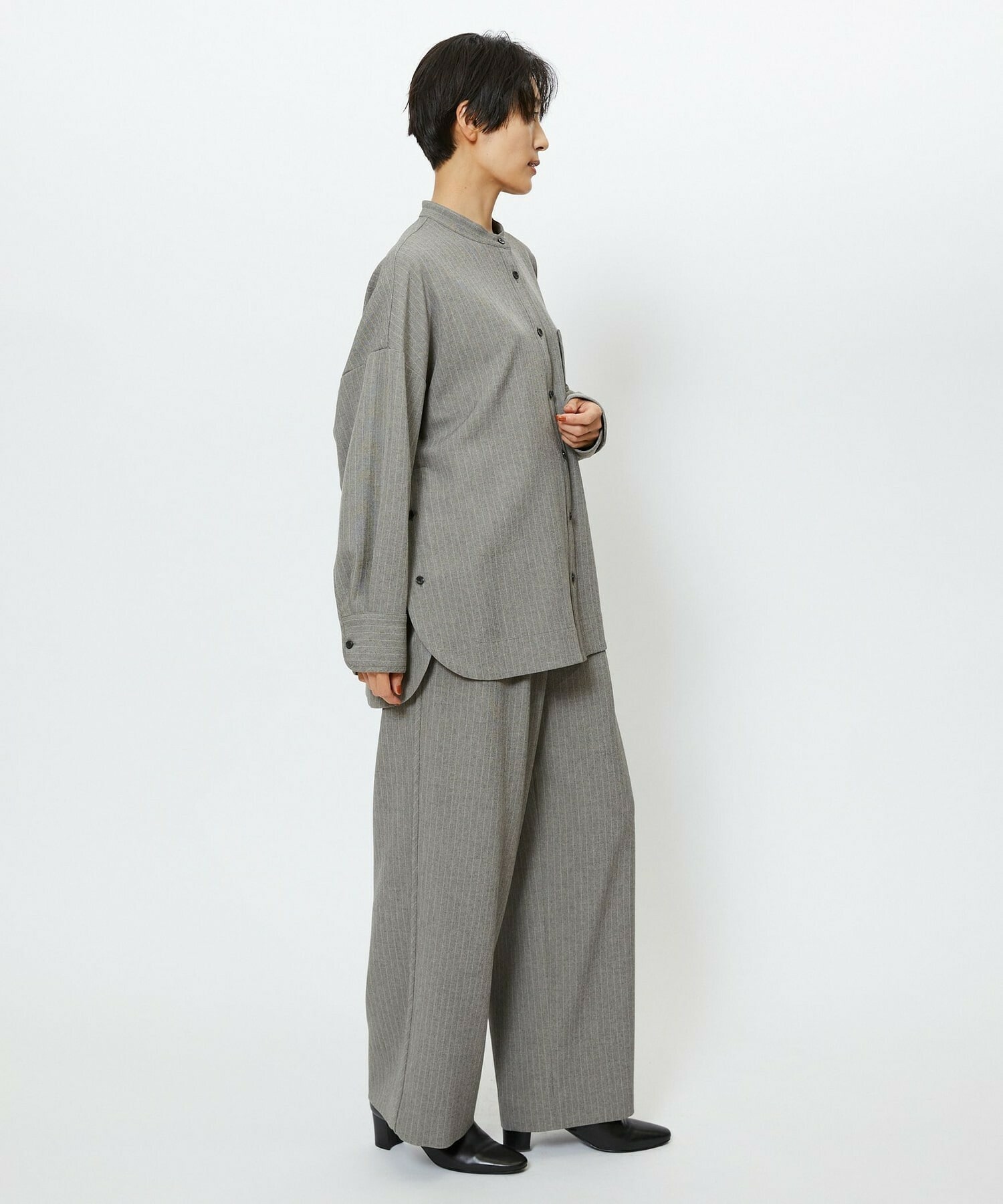 【feerique】feerique ウールライクストライプワイドパンツ 詳細画像 ブラウン 14