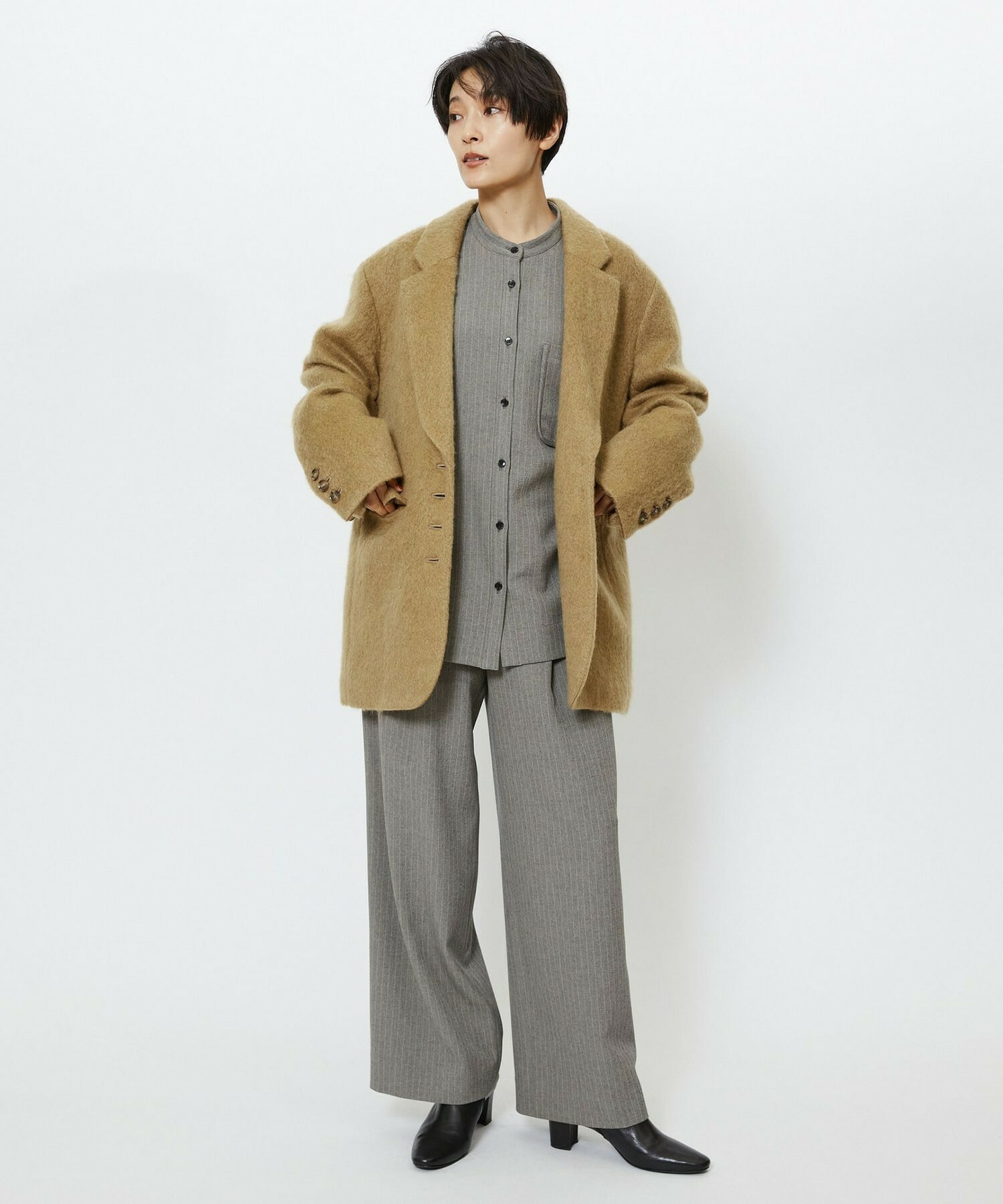 【feerique】feerique ウールライクストライプワイドパンツ 詳細画像 ブラウン 15