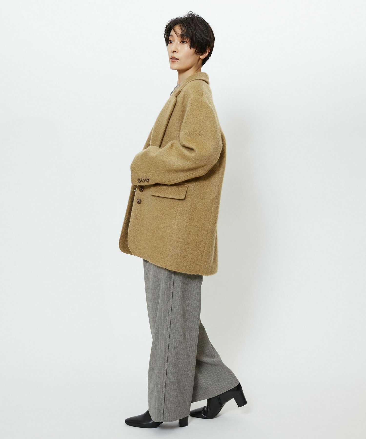 【feerique】feerique ウールライクストライプワイドパンツ 詳細画像 ブラウン 17