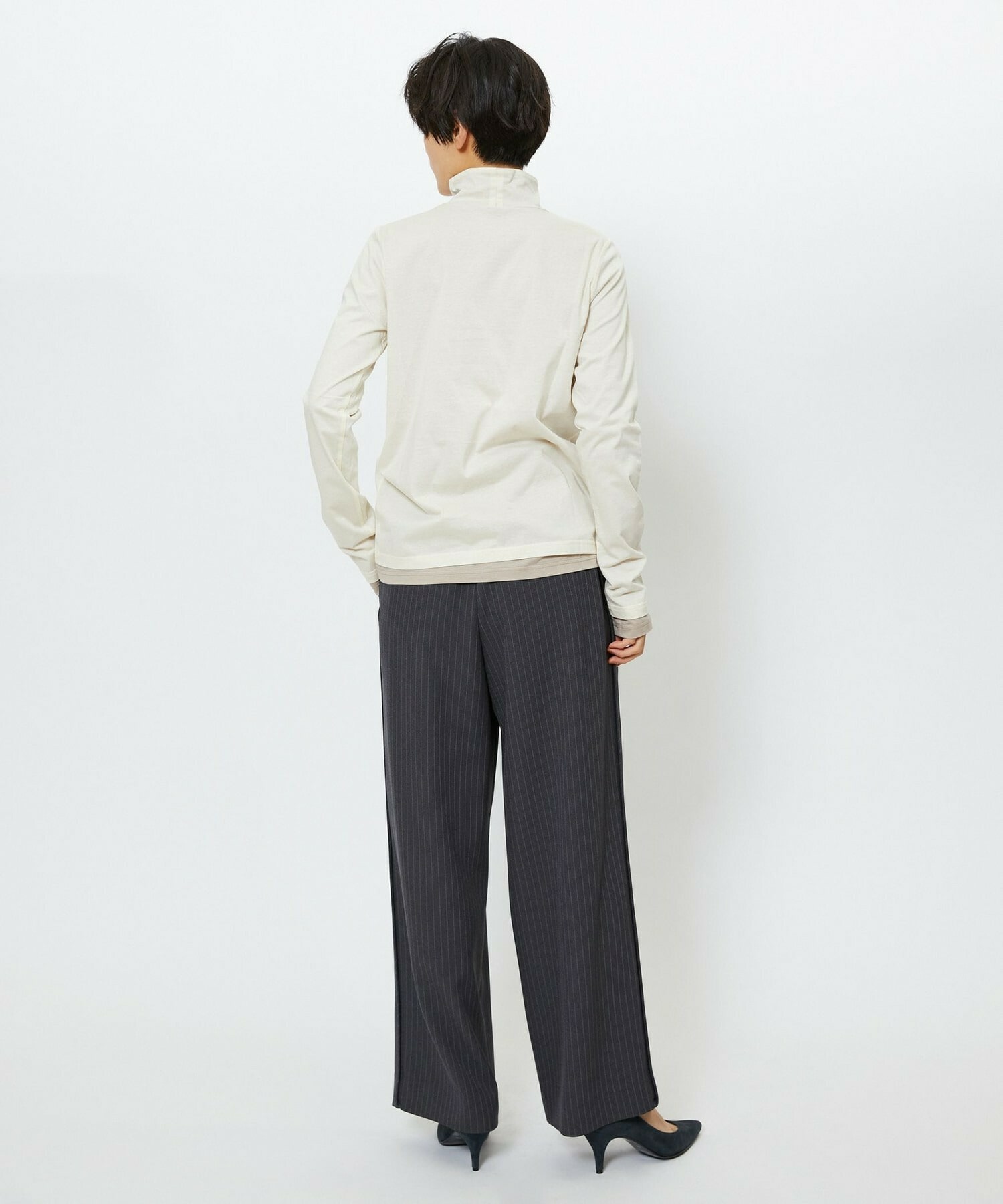 【feerique】feerique ウールライクストライプワイドパンツ 詳細画像 ブラウン 2