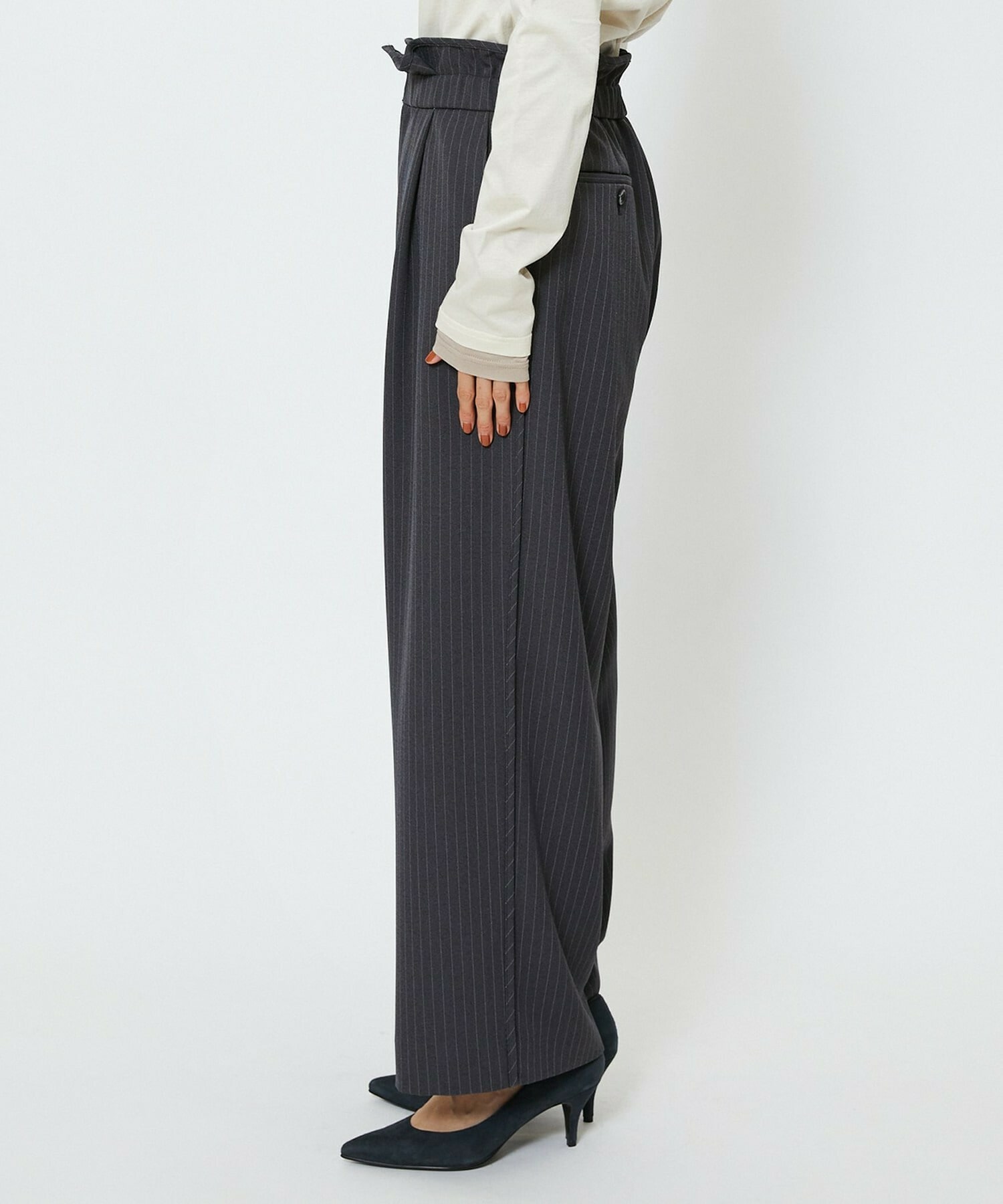 【feerique】feerique ウールライクストライプワイドパンツ 詳細画像 ブラウン 20