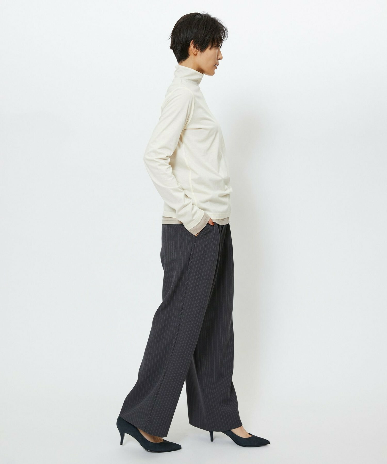 【feerique】feerique ウールライクストライプワイドパンツ 詳細画像 ブラウン 3