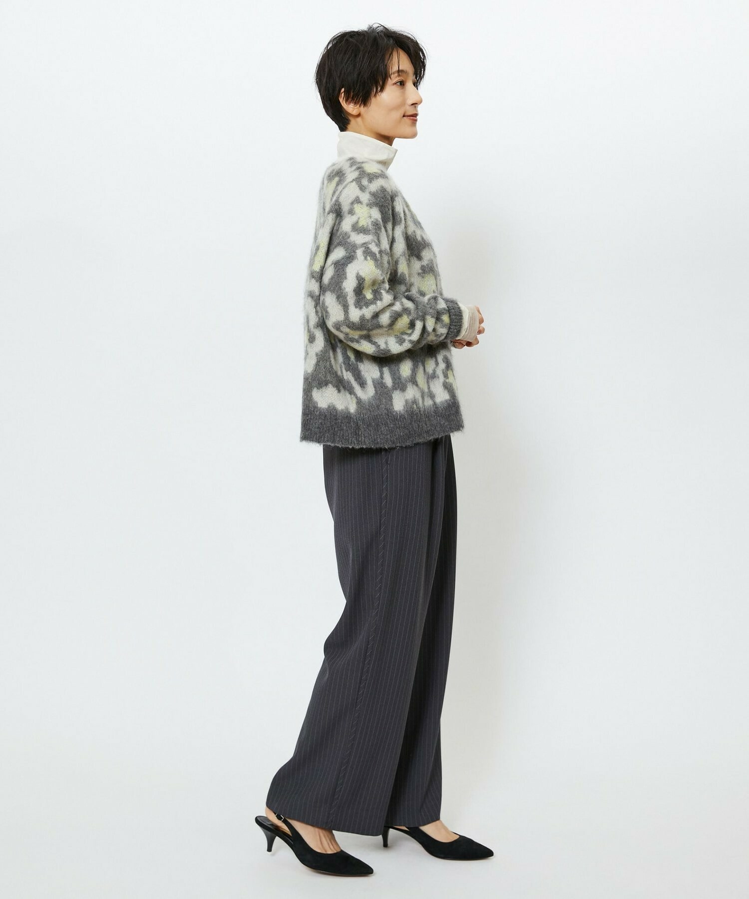 【feerique】feerique ウールライクストライプワイドパンツ 詳細画像 ブラウン 6