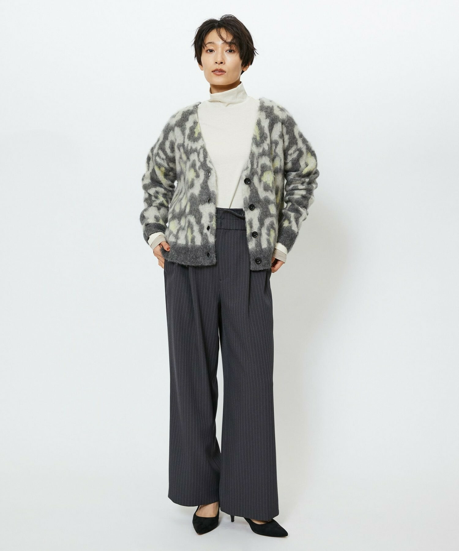 【feerique】feerique ウールライクストライプワイドパンツ 詳細画像 ブラウン 7