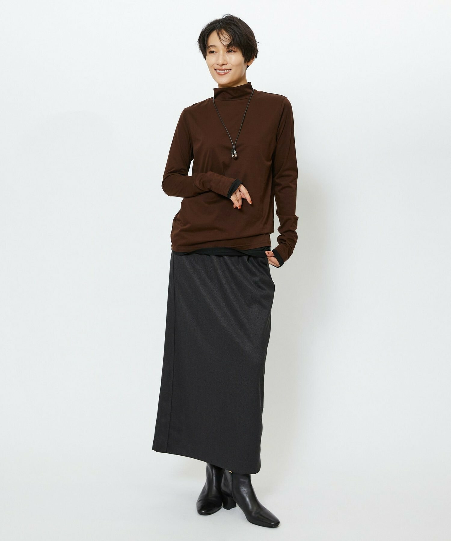 【feerique】feerique シアー天竺配色ハイネックプルオーバー 詳細画像 ブラック系その他 1