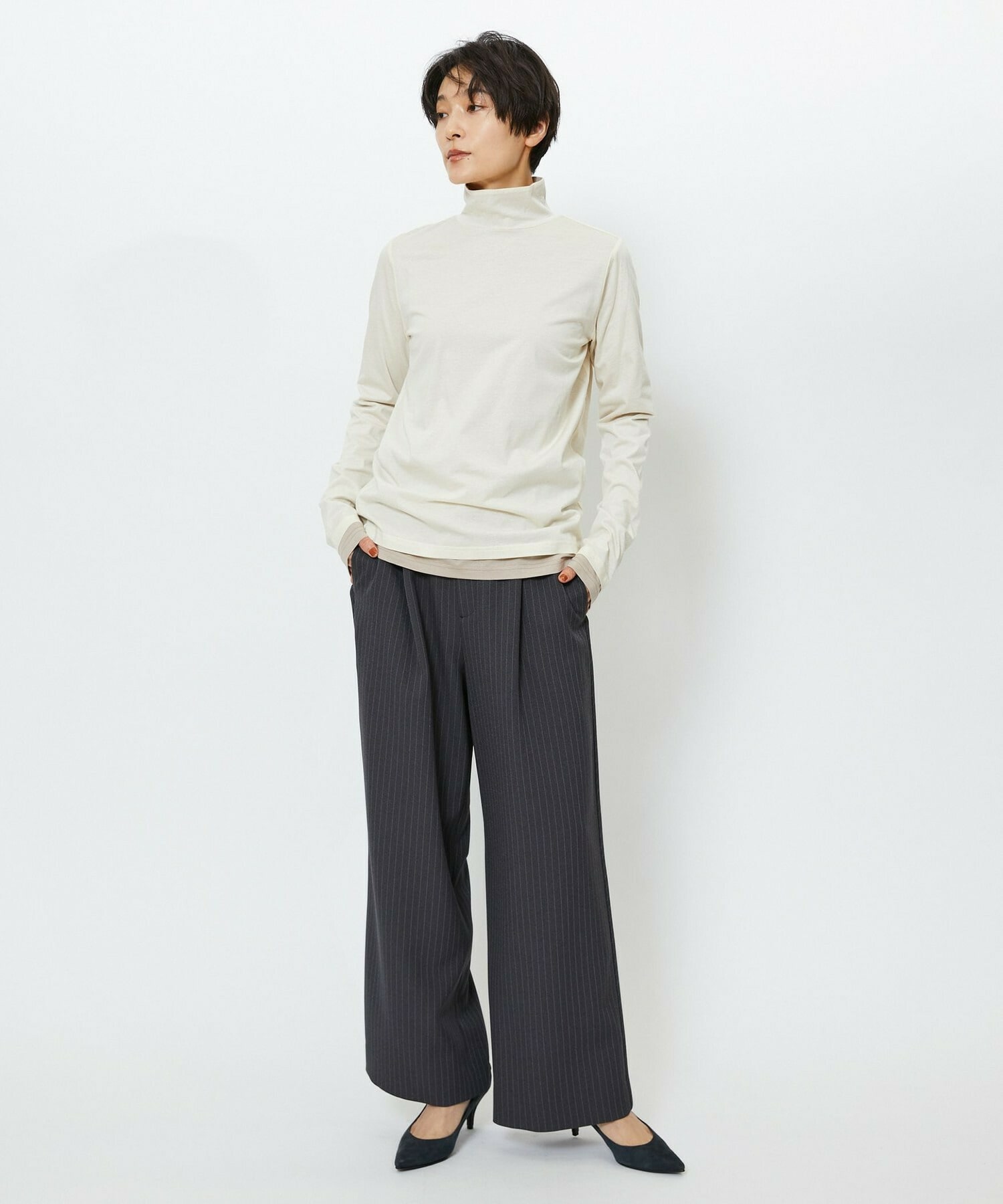 【feerique】feerique シアー天竺配色ハイネックプルオーバー 詳細画像 ブラック系その他 15