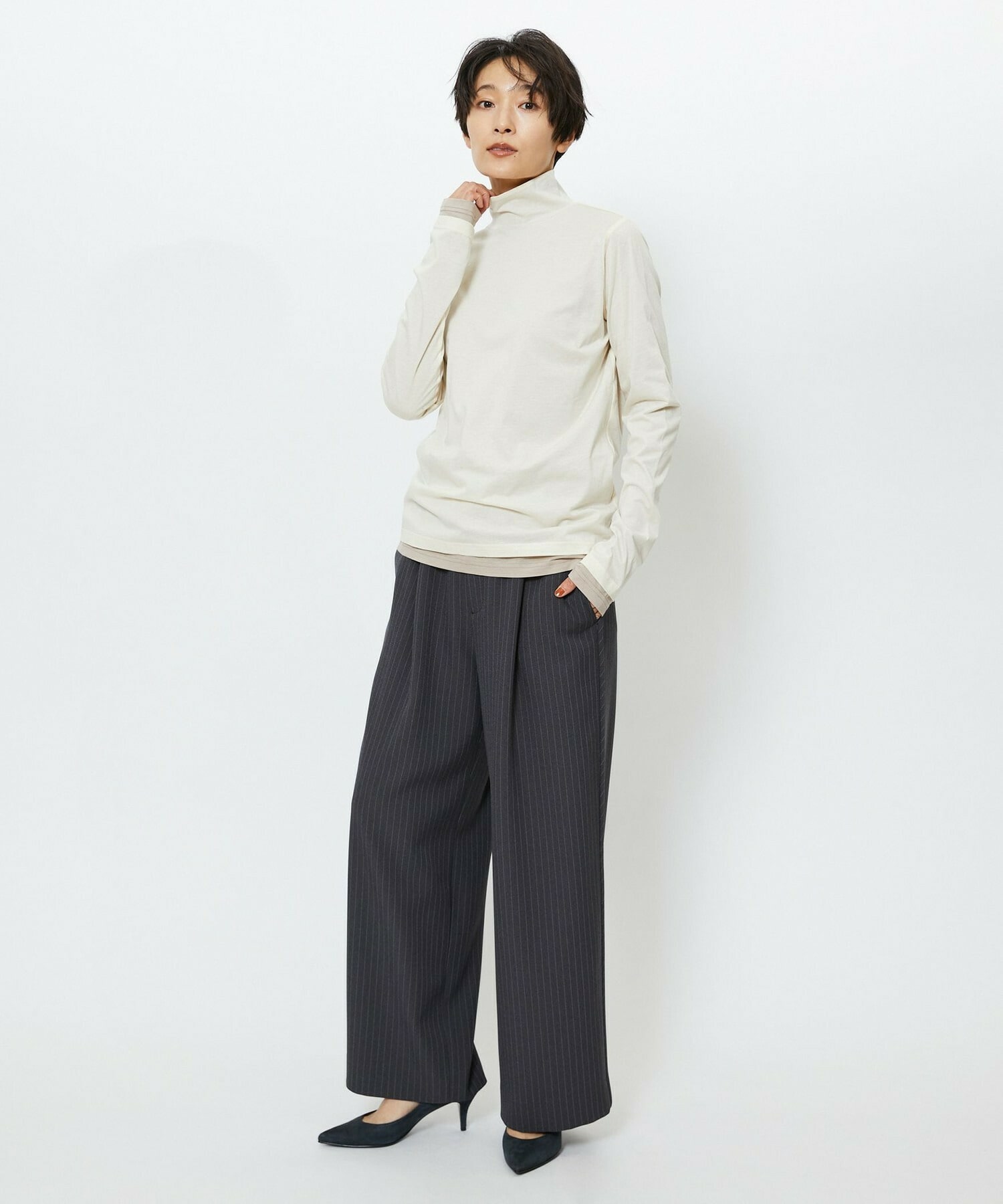 【feerique】feerique シアー天竺配色ハイネックプルオーバー 詳細画像 ブラック系その他 16