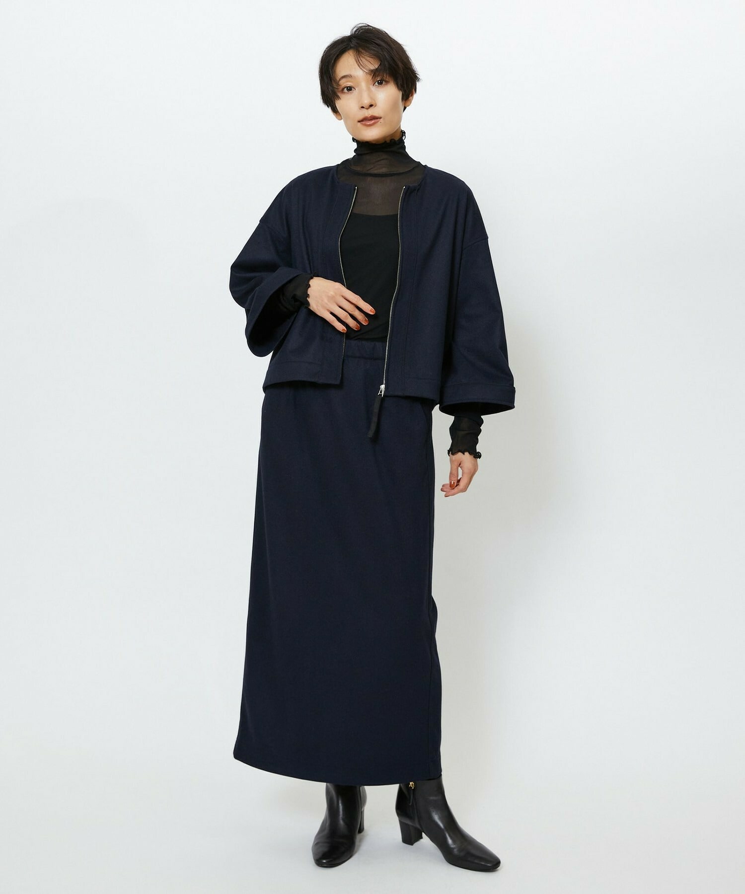 【feerique】feerique ウールライクニットツイルコクーンシルエットプルオーバー 詳細画像 ネイビー 12