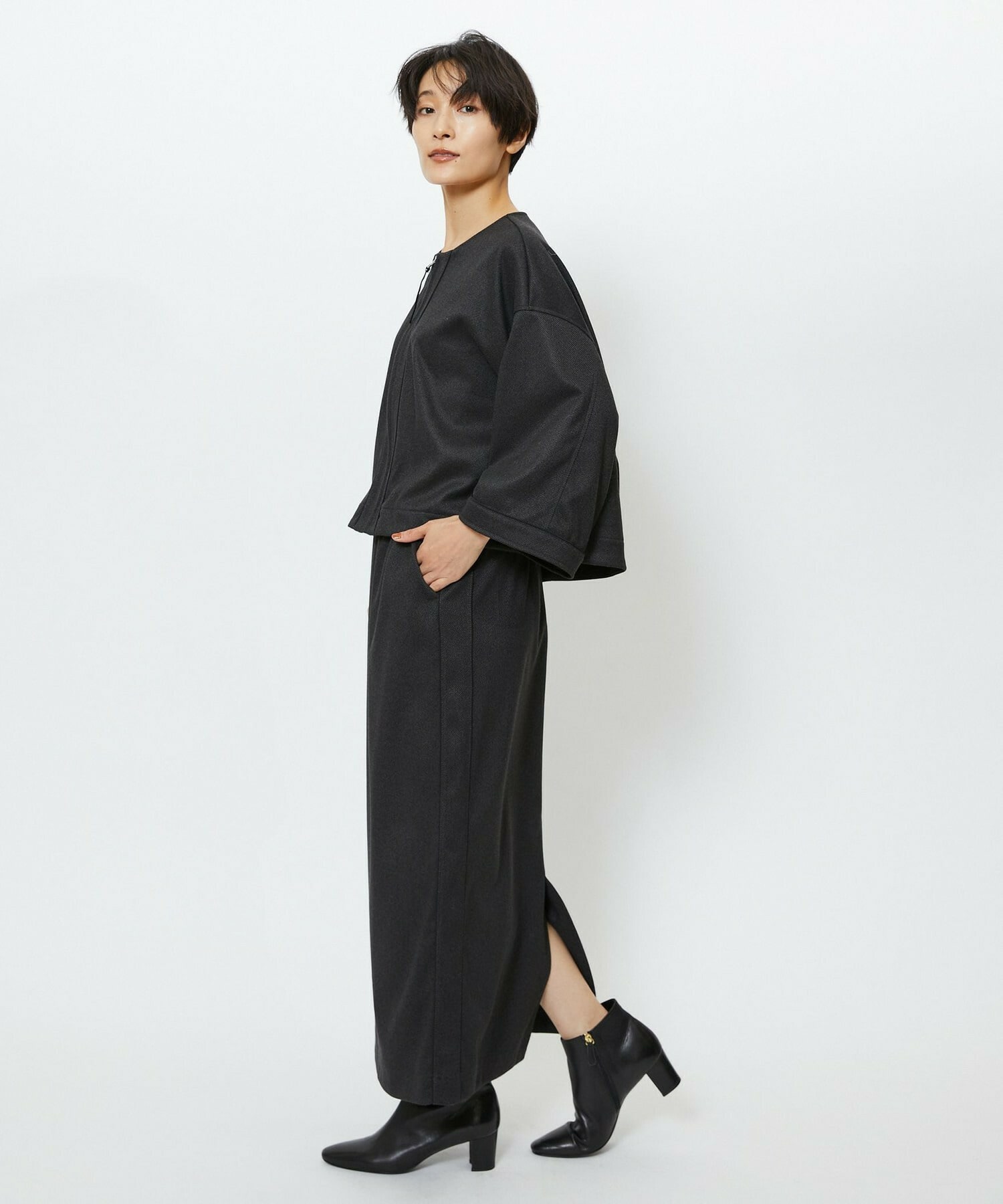 【feerique】feerique ウールライクニットツイルパイピングスカート 詳細画像 チャコールグレー 12