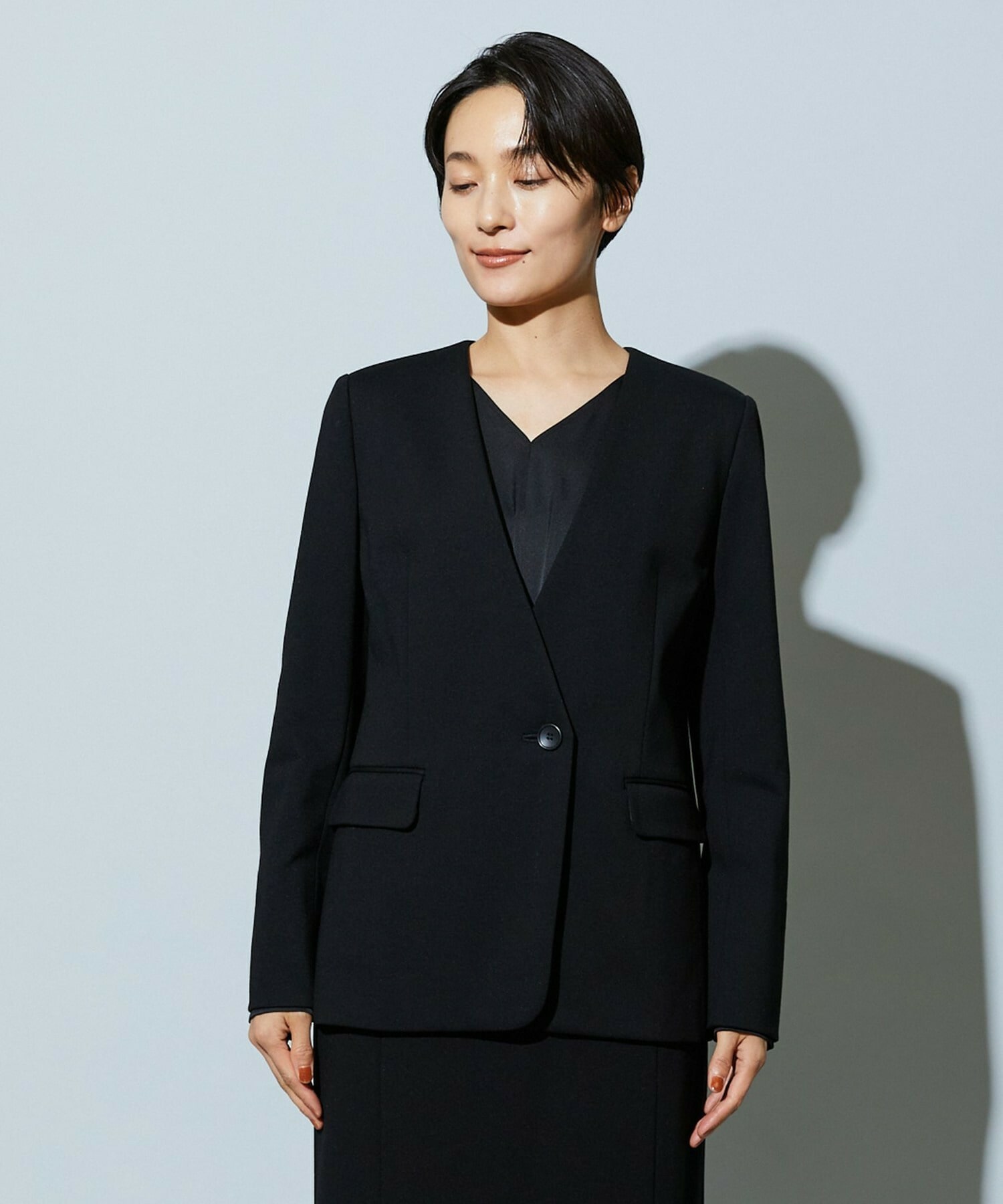 【wb】wb ハイゲージポンチノーカラージャケット 詳細画像 チャコールグレー 18