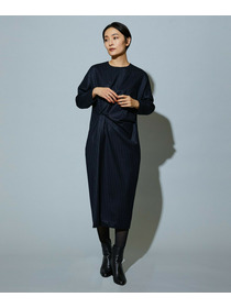 【MOGA】スタイリスト戸野塚かおるコラボ チョークストライプストレッチワンピース 詳細画像 ネイビー 1