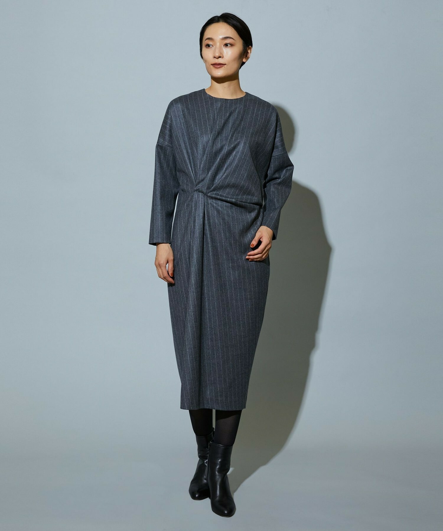 【MOGA】スタイリスト戸野塚かおるコラボ チョークストライプストレッチワンピース 詳細画像 ネイビー 12