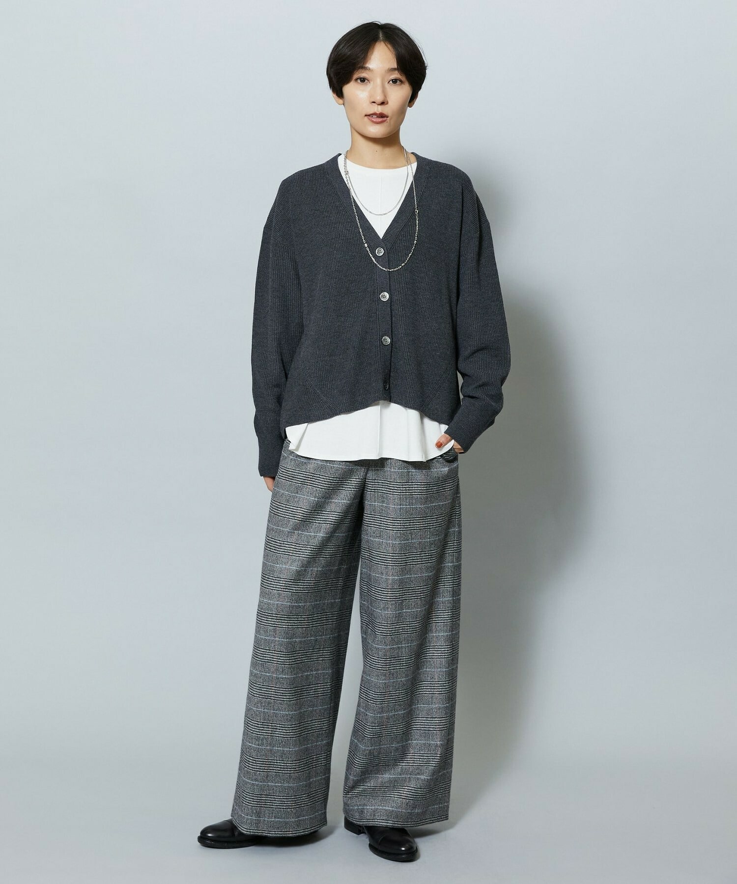 【MOGA】WORLD Vネックカーディガン 詳細画像 チャコールグレー 7