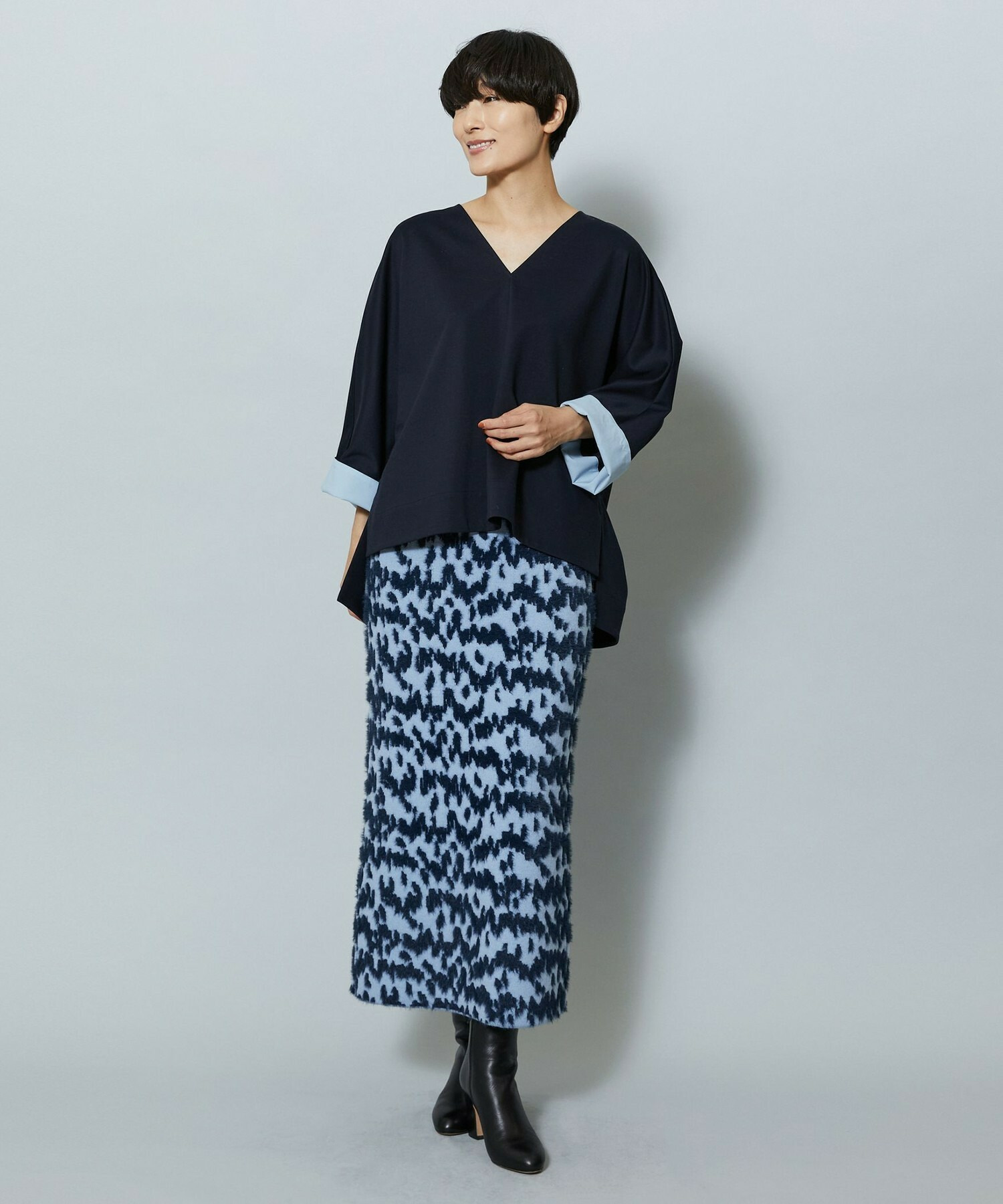 【MOGA】フェザーレオパードニットタイトスカート 詳細画像 サックスブルー 12