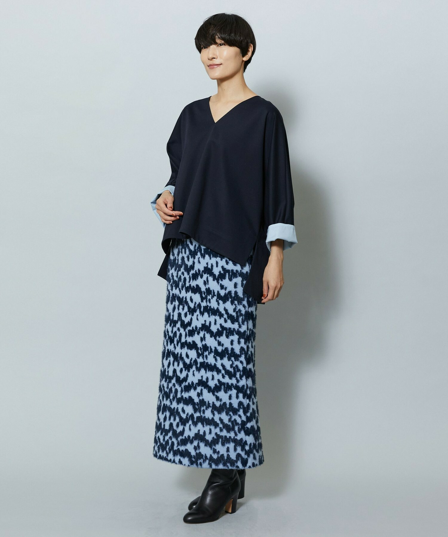 【MOGA】フェザーレオパードニットタイトスカート 詳細画像 サックスブルー 13