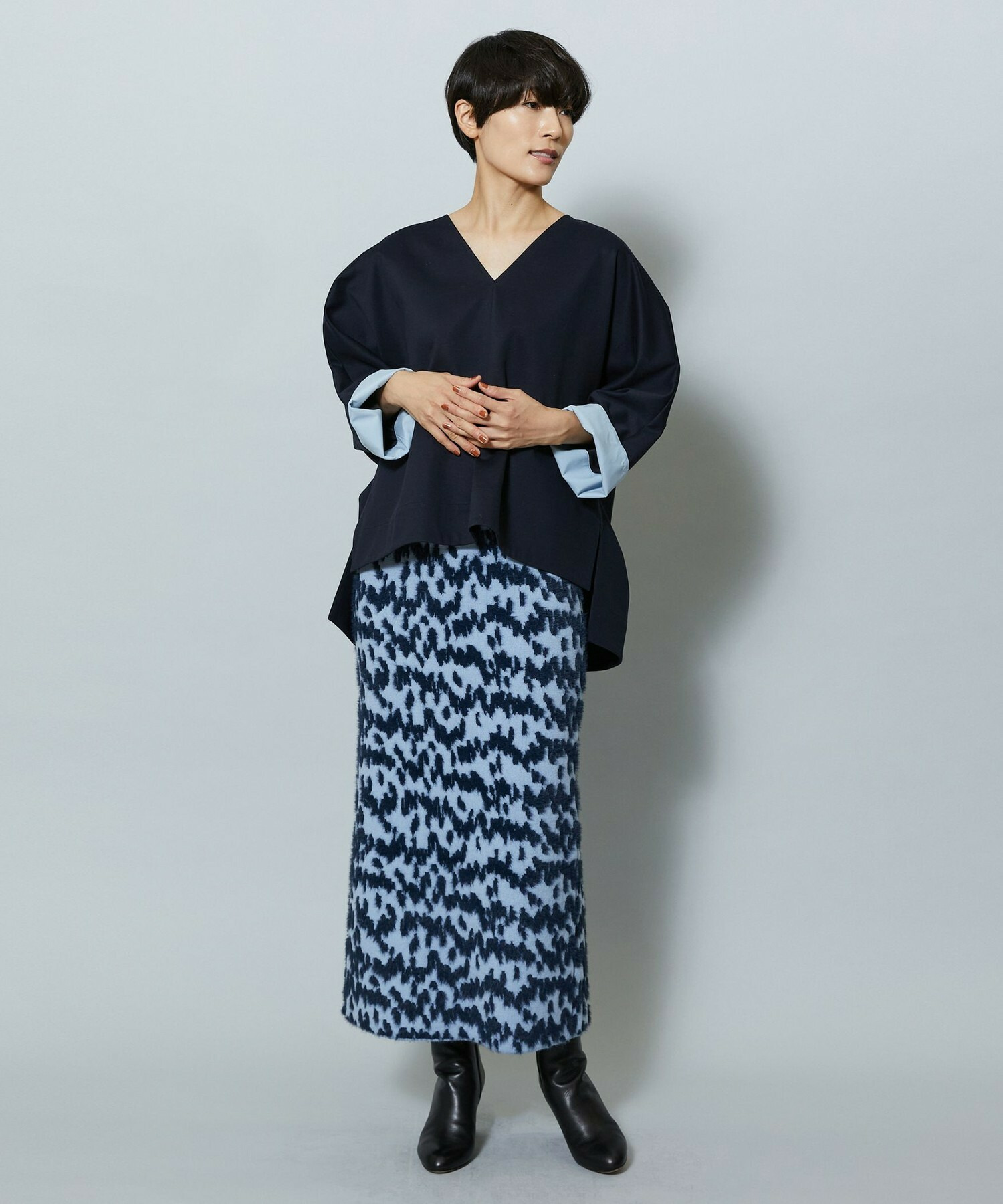 【MOGA】フェザーレオパードニットタイトスカート 詳細画像 サックスブルー 16