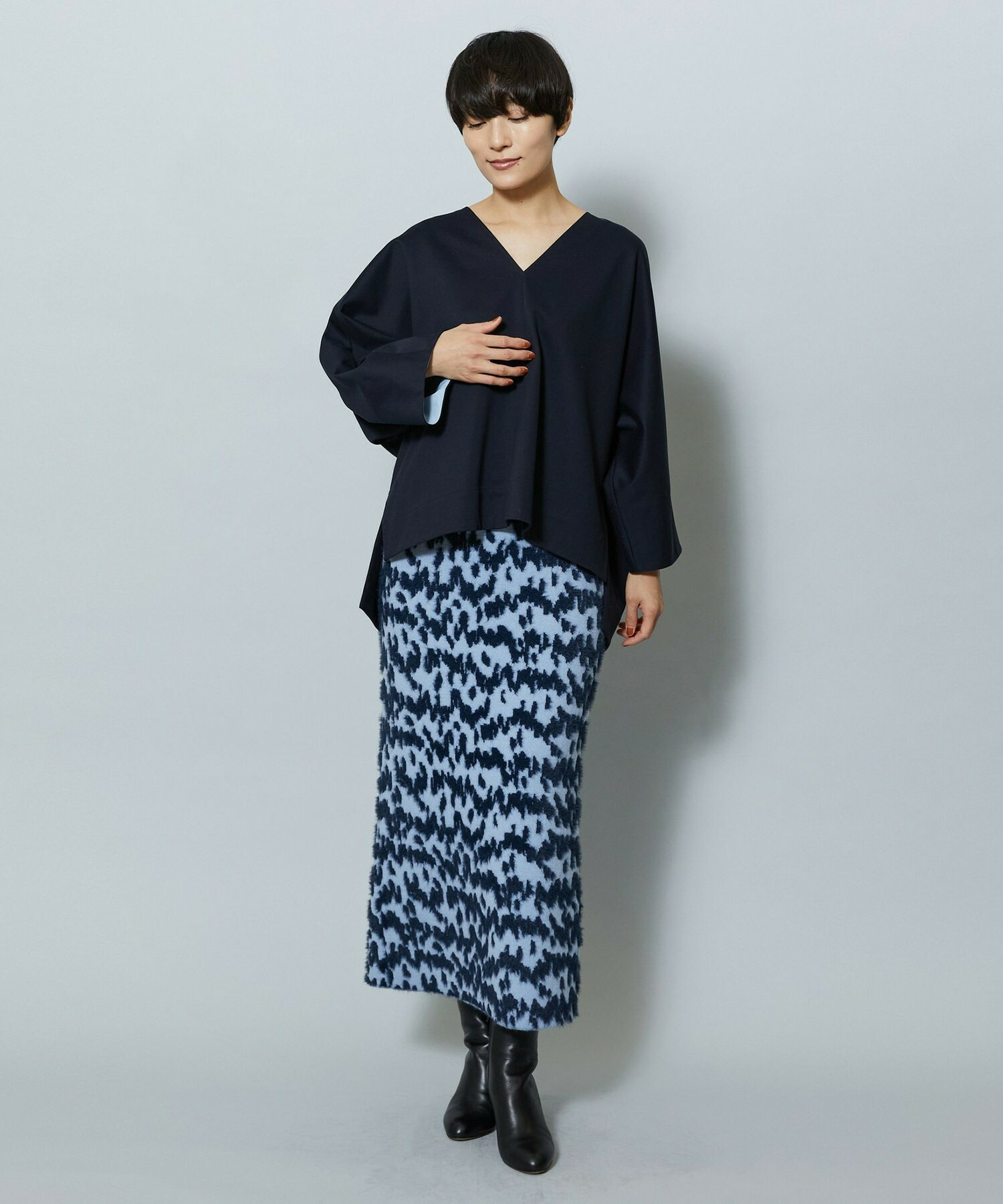 【MOGA】フェザーレオパードニットタイトスカート 詳細画像 サックスブルー 17