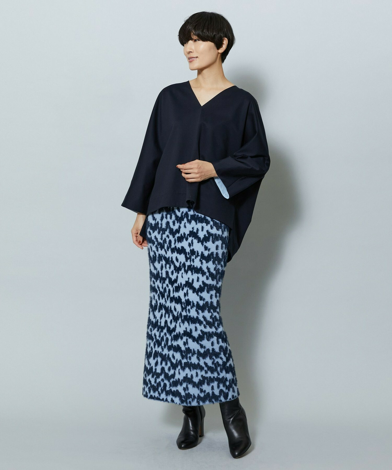 【MOGA】フェザーレオパードニットタイトスカート 詳細画像 サックスブルー 18