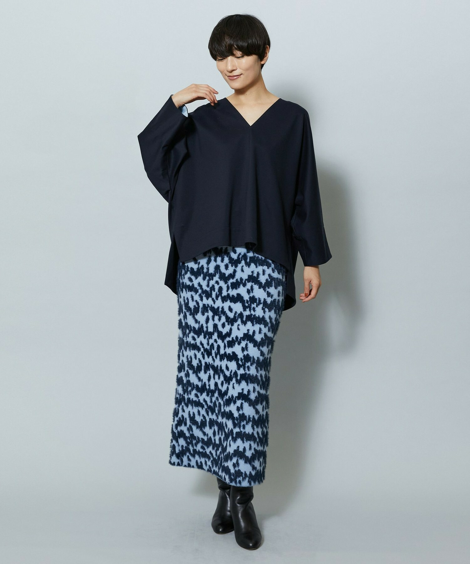 【MOGA】フェザーレオパードニットタイトスカート 詳細画像 サックスブルー 19