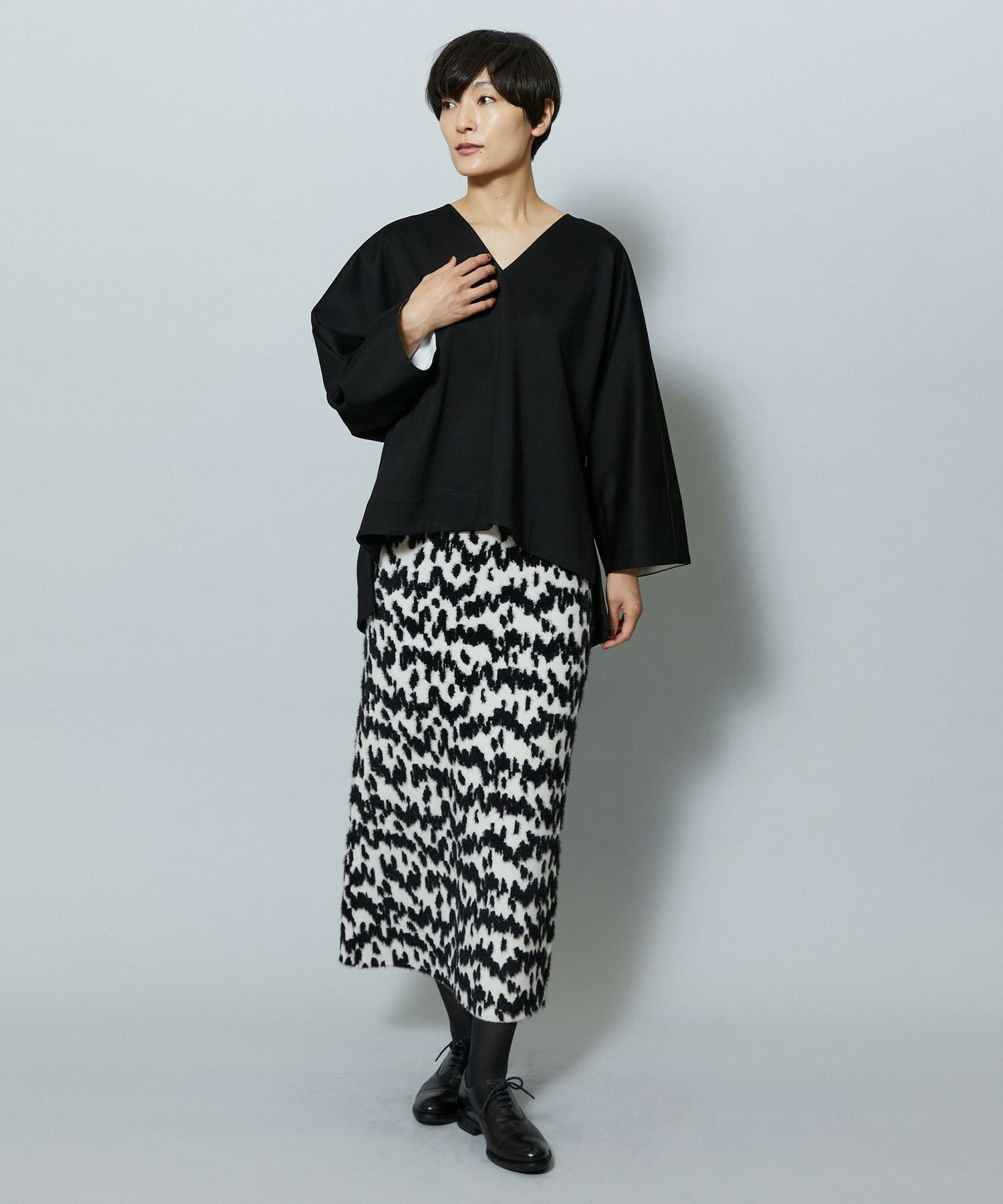 【MOGA】フェザーレオパードニットタイトスカート 詳細画像 サックスブルー 8