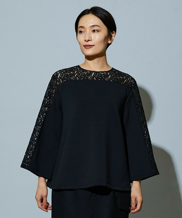 スタイリスト戸野塚かおるコラボ ソフトダンボールレースコンビトップス 詳細画像 ブラック 1