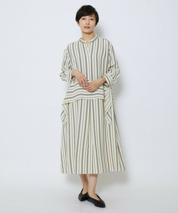 【Lサイズ】MOGA Collection　レーヨンポリストライプワンピース 詳細画像 ホワイト&times;ブラック 2