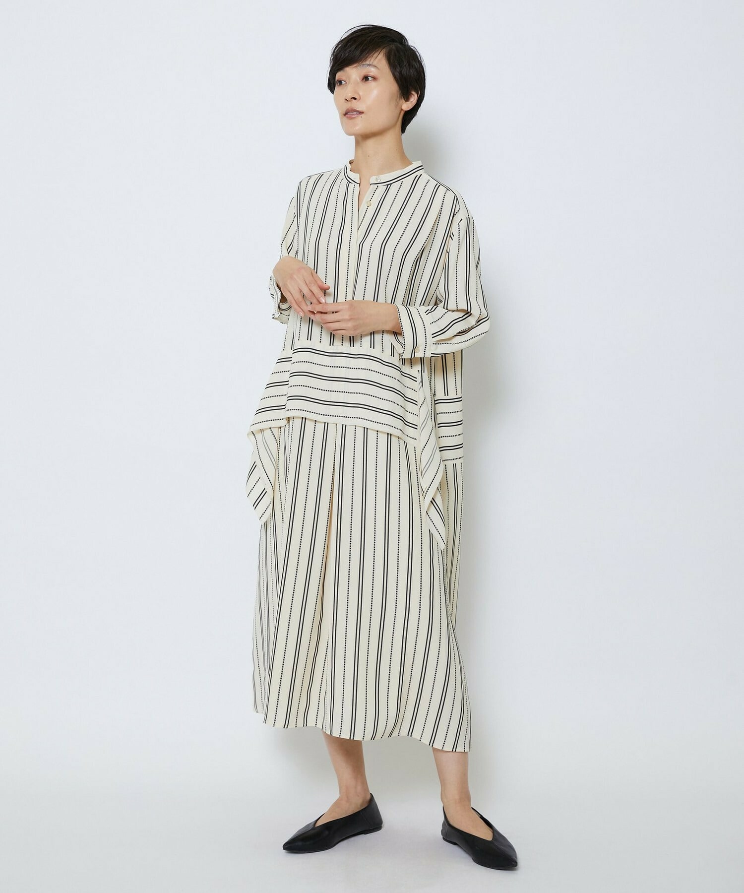 【MOGA Collection】【Lサイズ】MOGA Collection　レーヨンポリストライプワンピース 詳細画像 ホワイト×ブラック 10